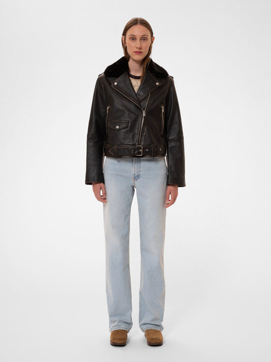 Veste en cuir tannage végétal |noir " Greta biker leather jacket"