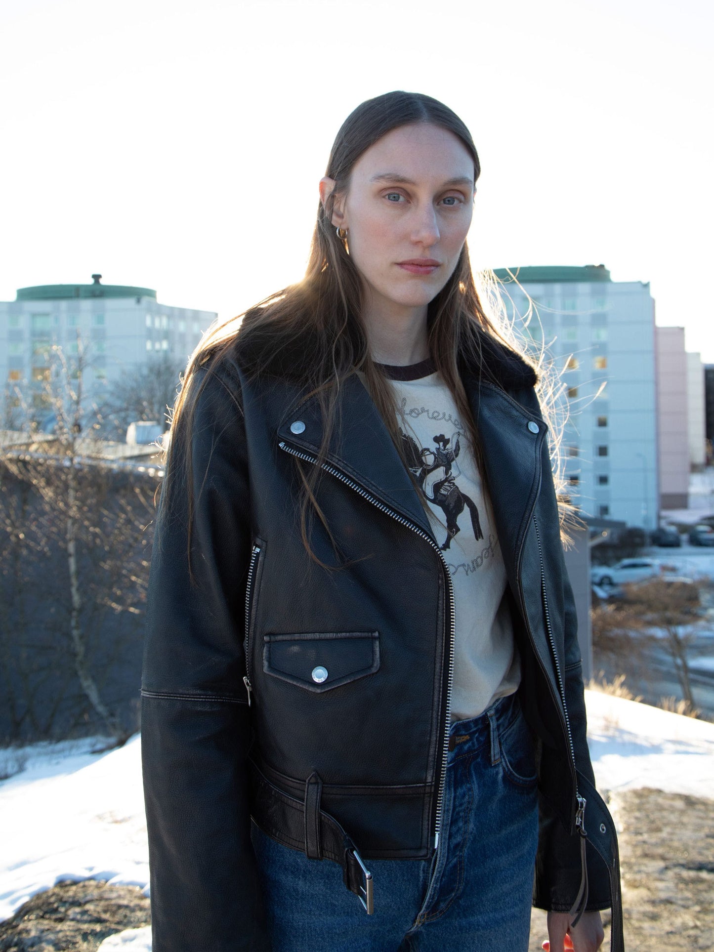 Veste en cuir tannage végétal |noir " Greta biker leather jacket"