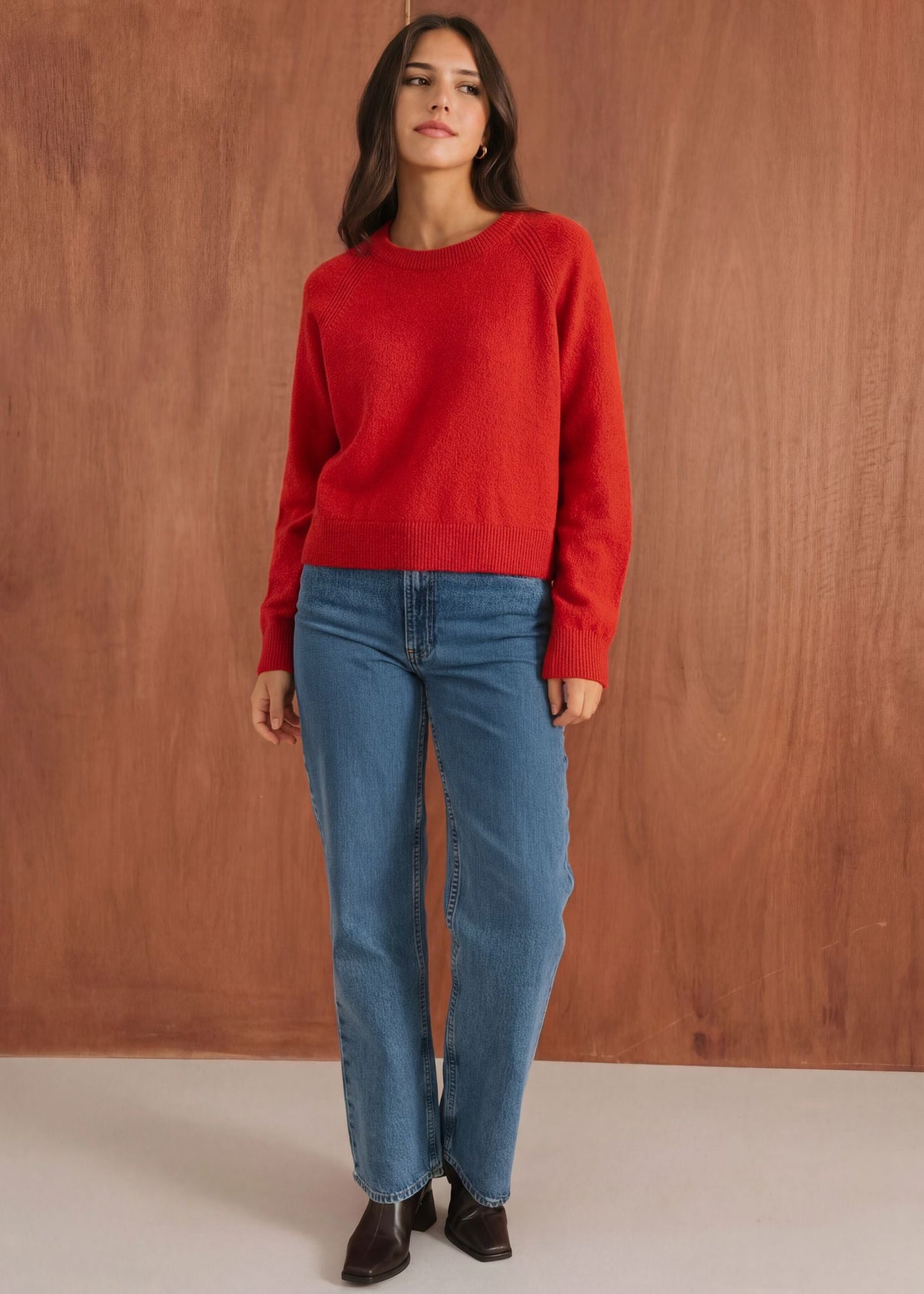 Pull boxy en laine mérinos recyclée | Rouge