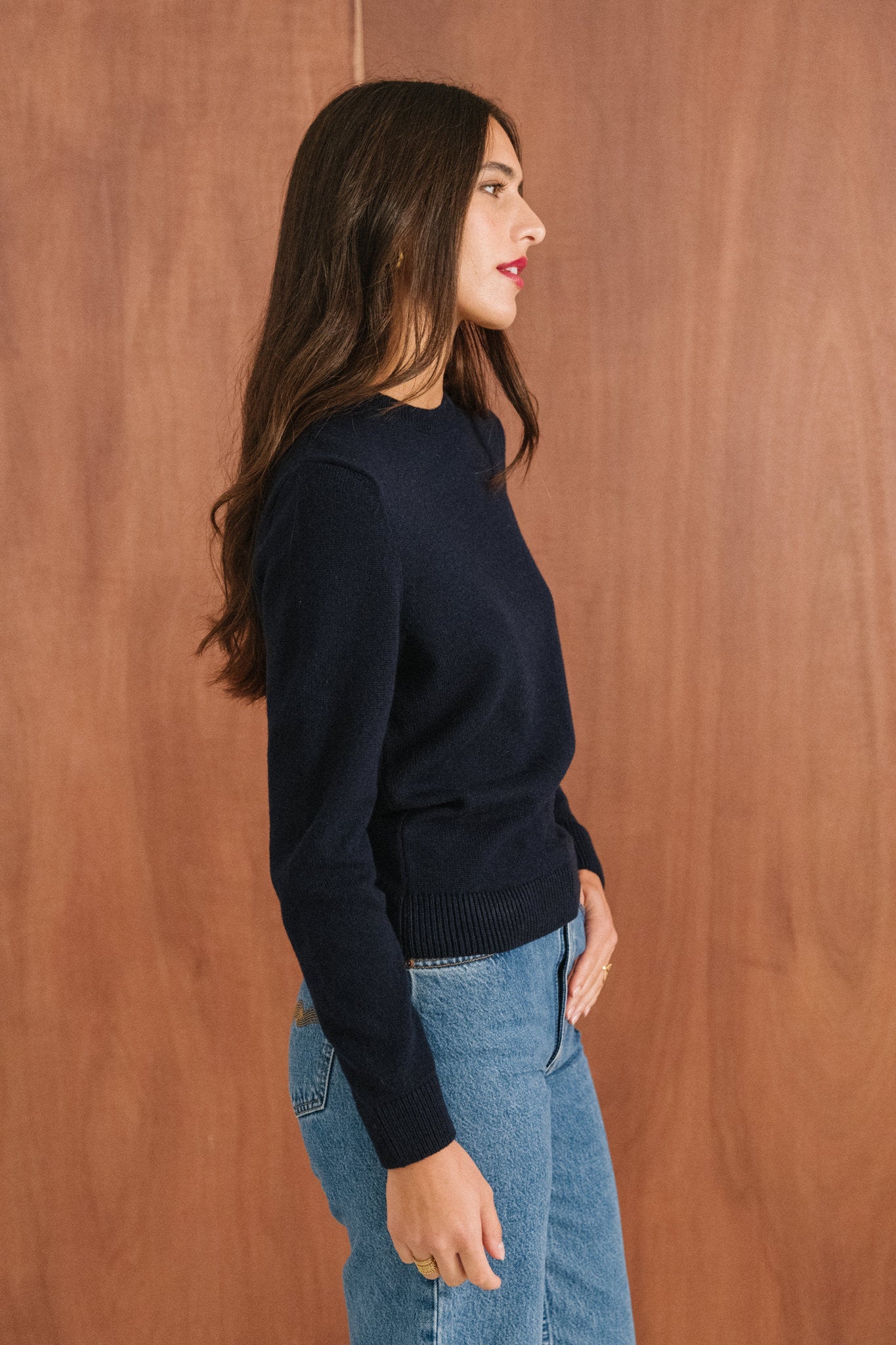 Pull droit en laine mérinos recyclée | marine