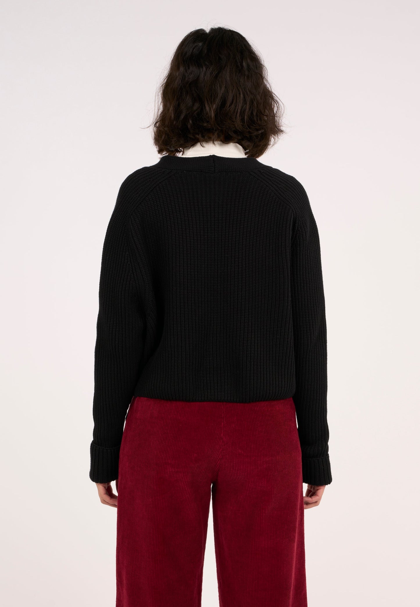 Gilet oversize noir en coton bio et tencel - v-neck cardigan black jet