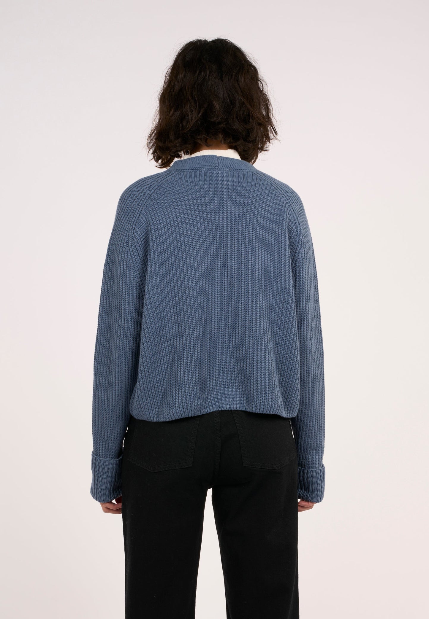 Gilet oversize bleu en coton bio et tencel - v-neck cardigan china blue