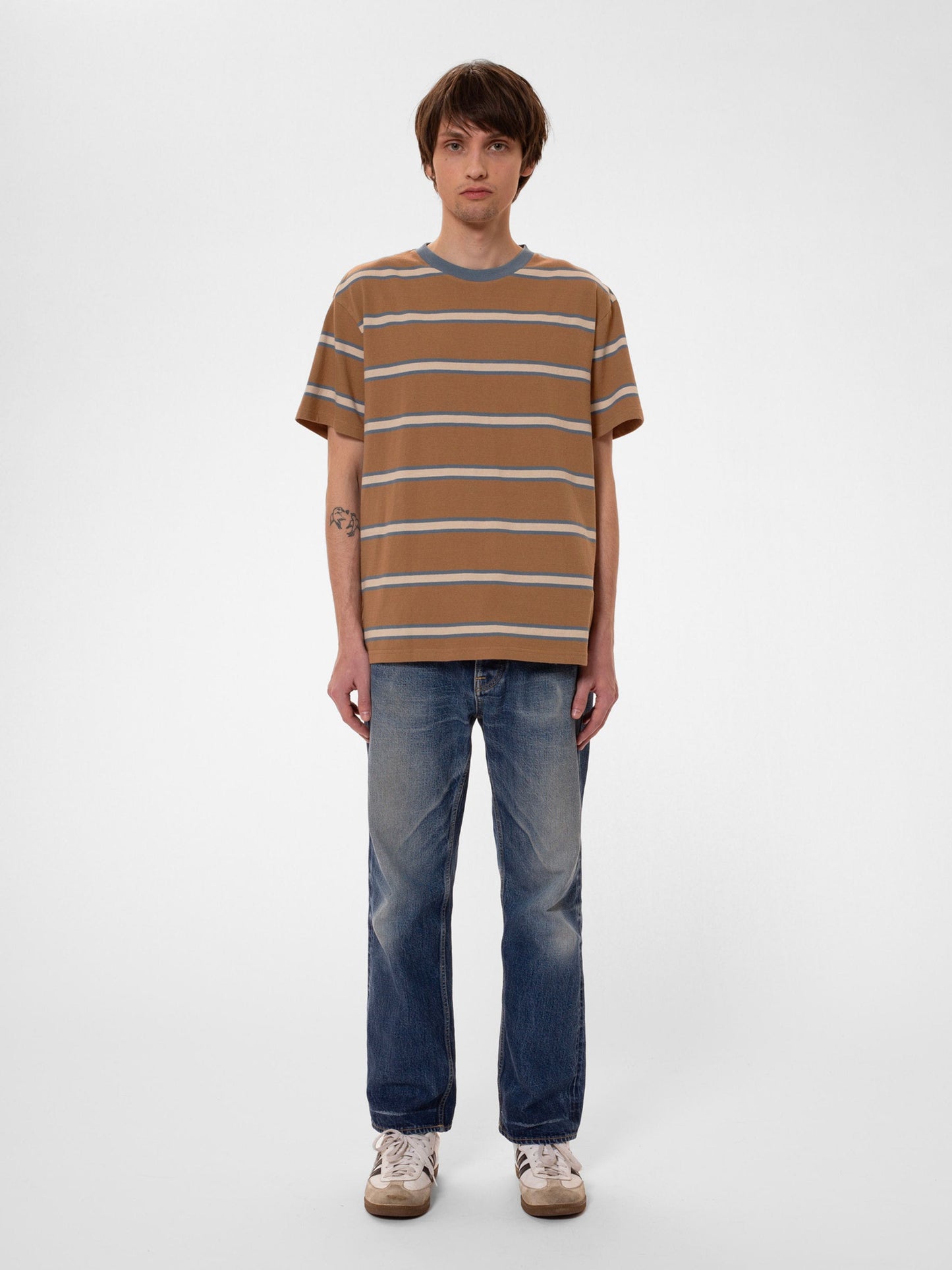 T-shirt rayé en coton bio | marron "leffe 90s stripe t-shirt"