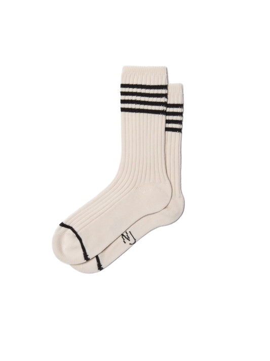Chaussettes hautes en coton bio | Écrues rayées "women tennis socks stripe offwhite/black"