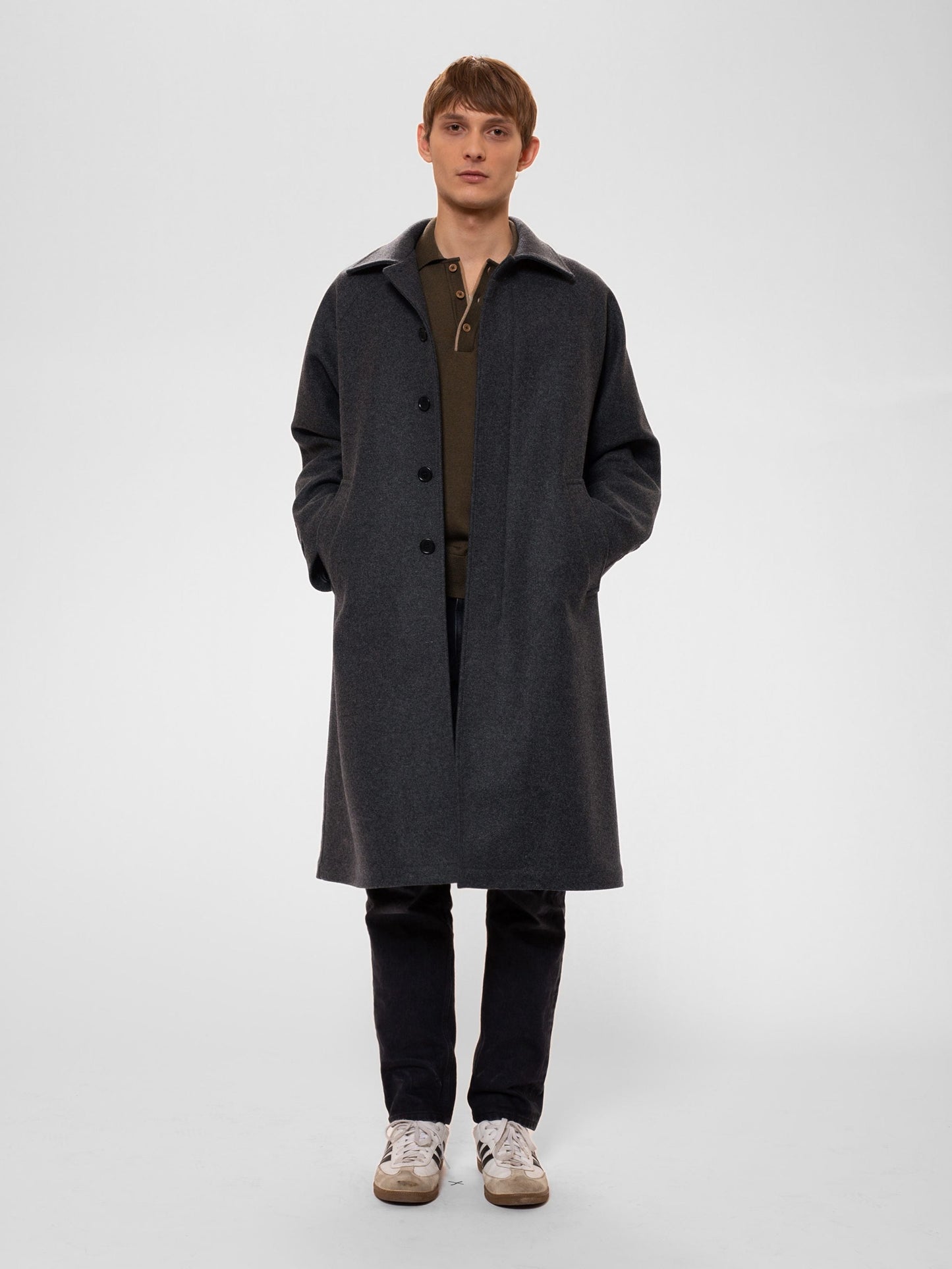 Manteau en laine recyclée | Gris "corey car coat anthracite melange"