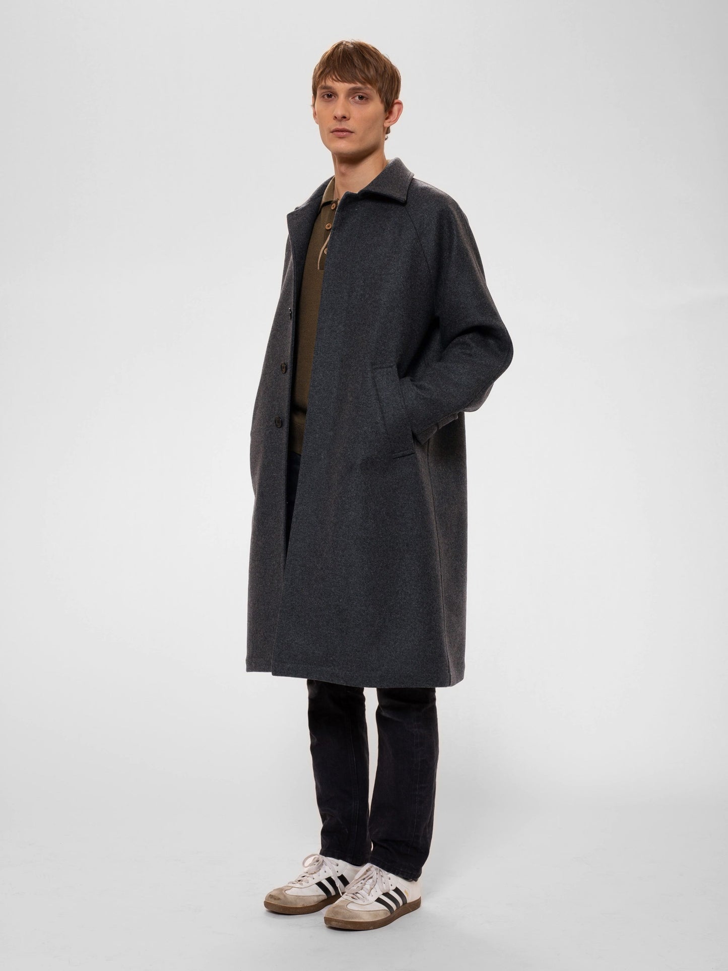 Manteau en laine recyclée | Gris "corey car coat anthracite melange"