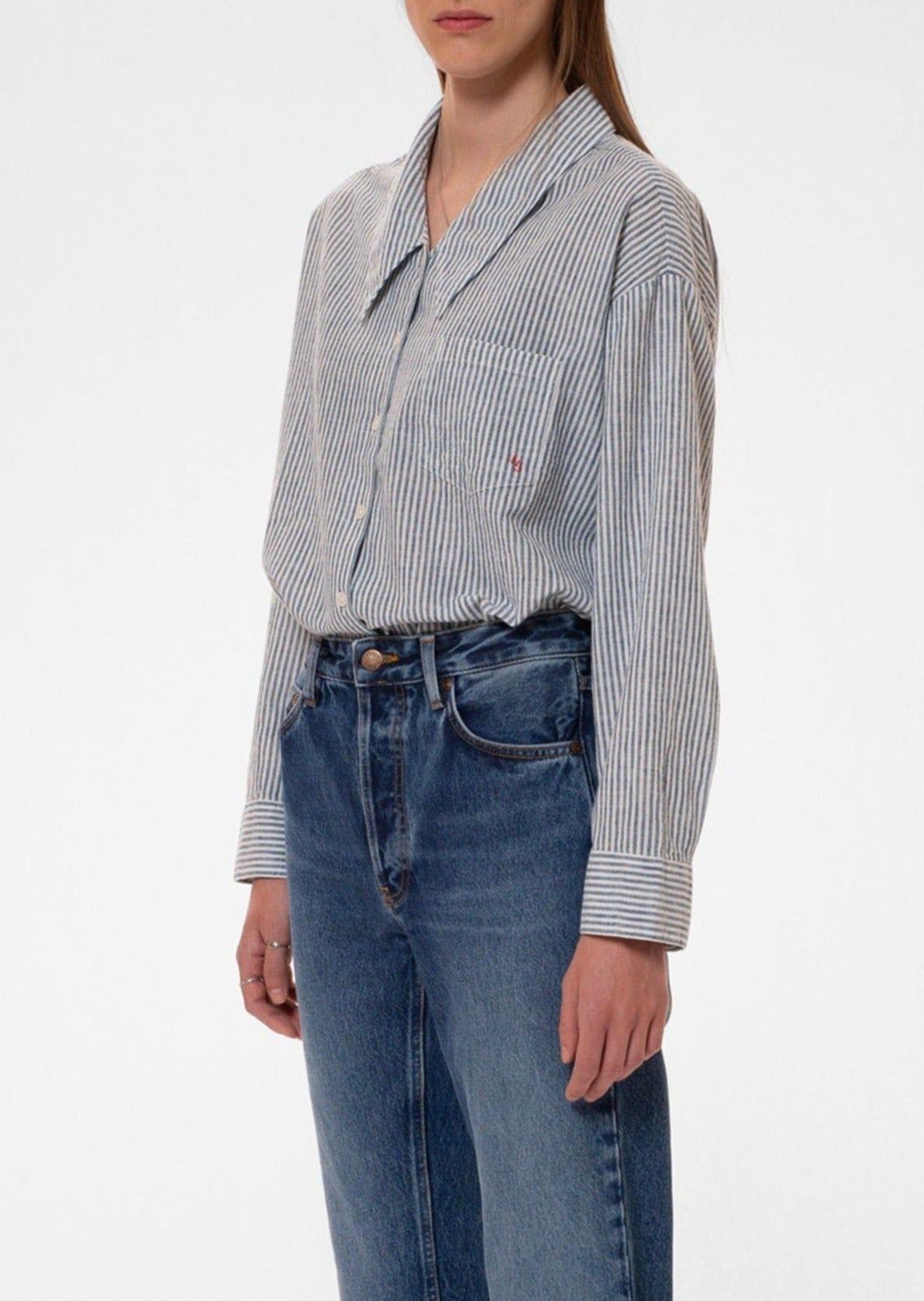 Chemise en coton bio et lin | Rayée bleue et blanche "amalia indigo striped blue/offwhite"
