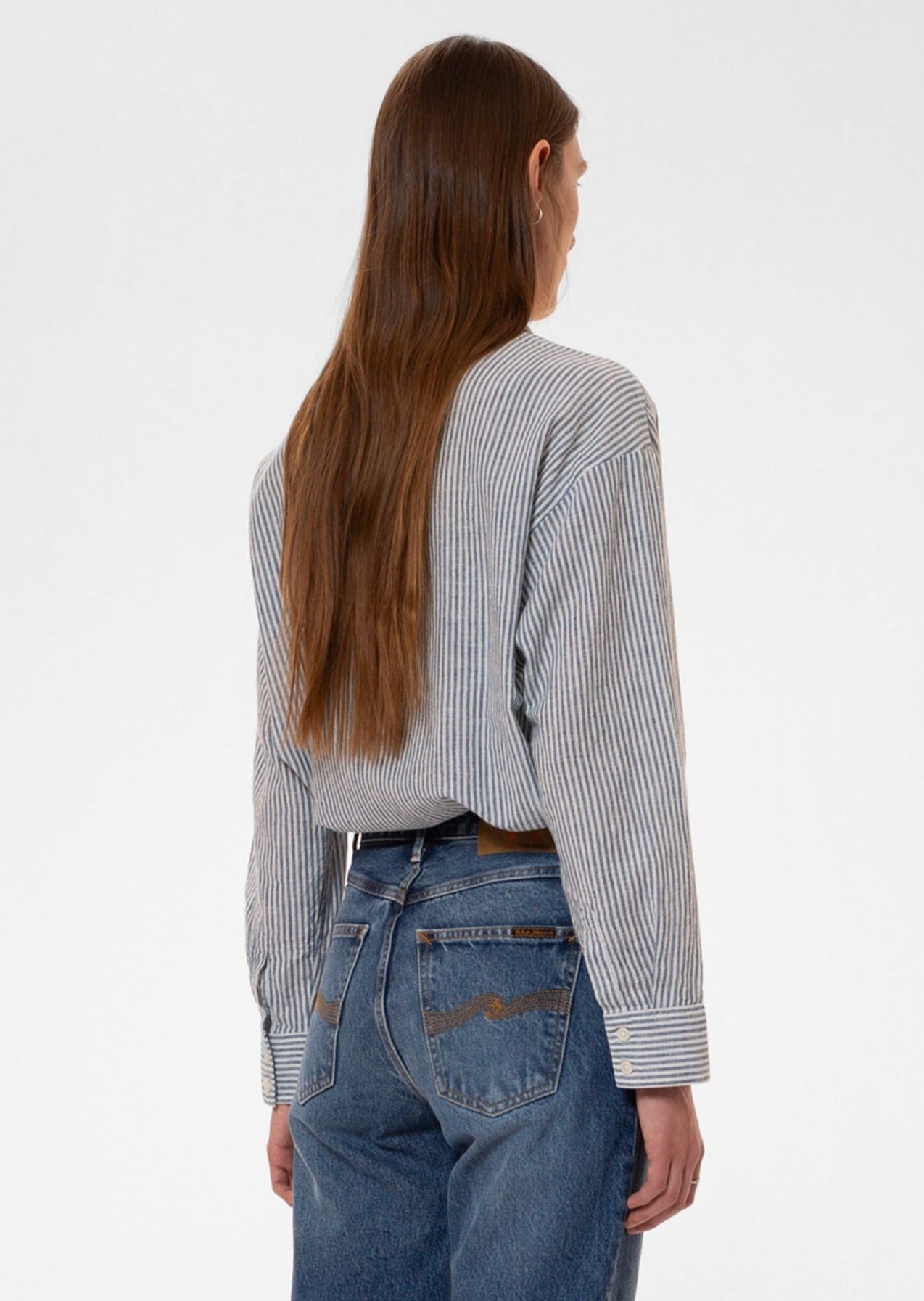 Chemise en coton bio et lin | Rayée bleue et blanche "amalia indigo striped blue/offwhite"