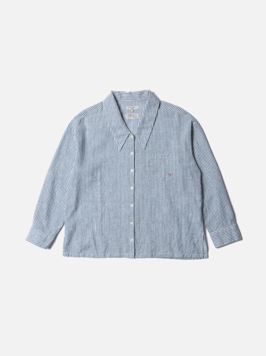 Chemise en coton bio et lin | Rayée bleue et blanche "amalia indigo striped blue/offwhite"