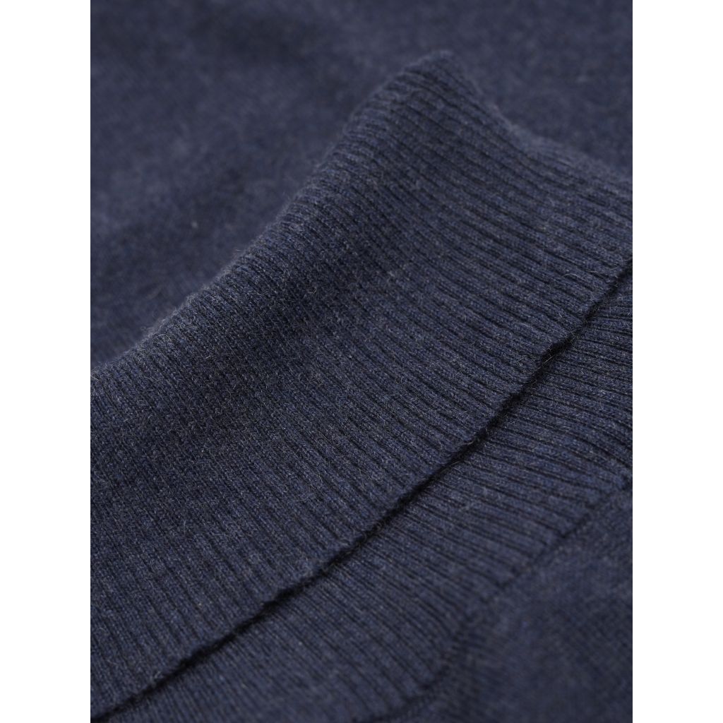 Pull à col roulé bleu en coton bio et cachemire - Roll neck