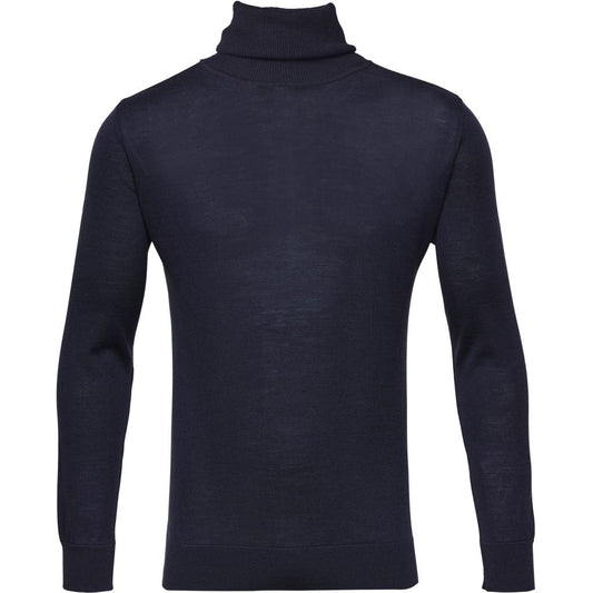 Pull à col roulé bleu en coton bio et cachemire - Roll neck