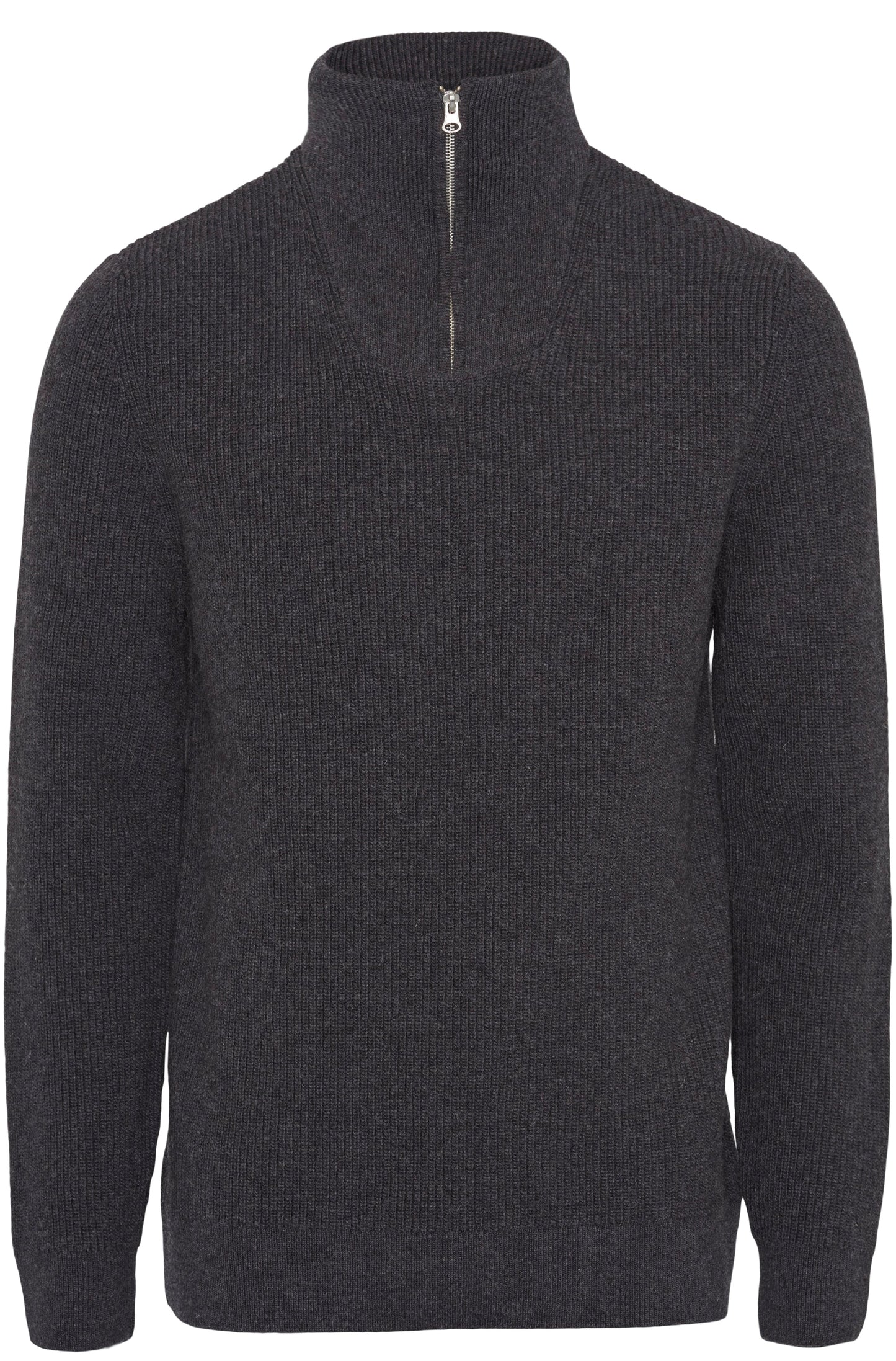Pull col zippé gris en coton bio et laine bio - VALLEY