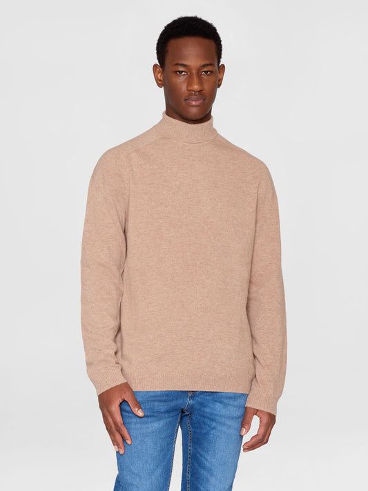 Pull col roulé en laine bio | Beige "roll neck wool knit kelp"