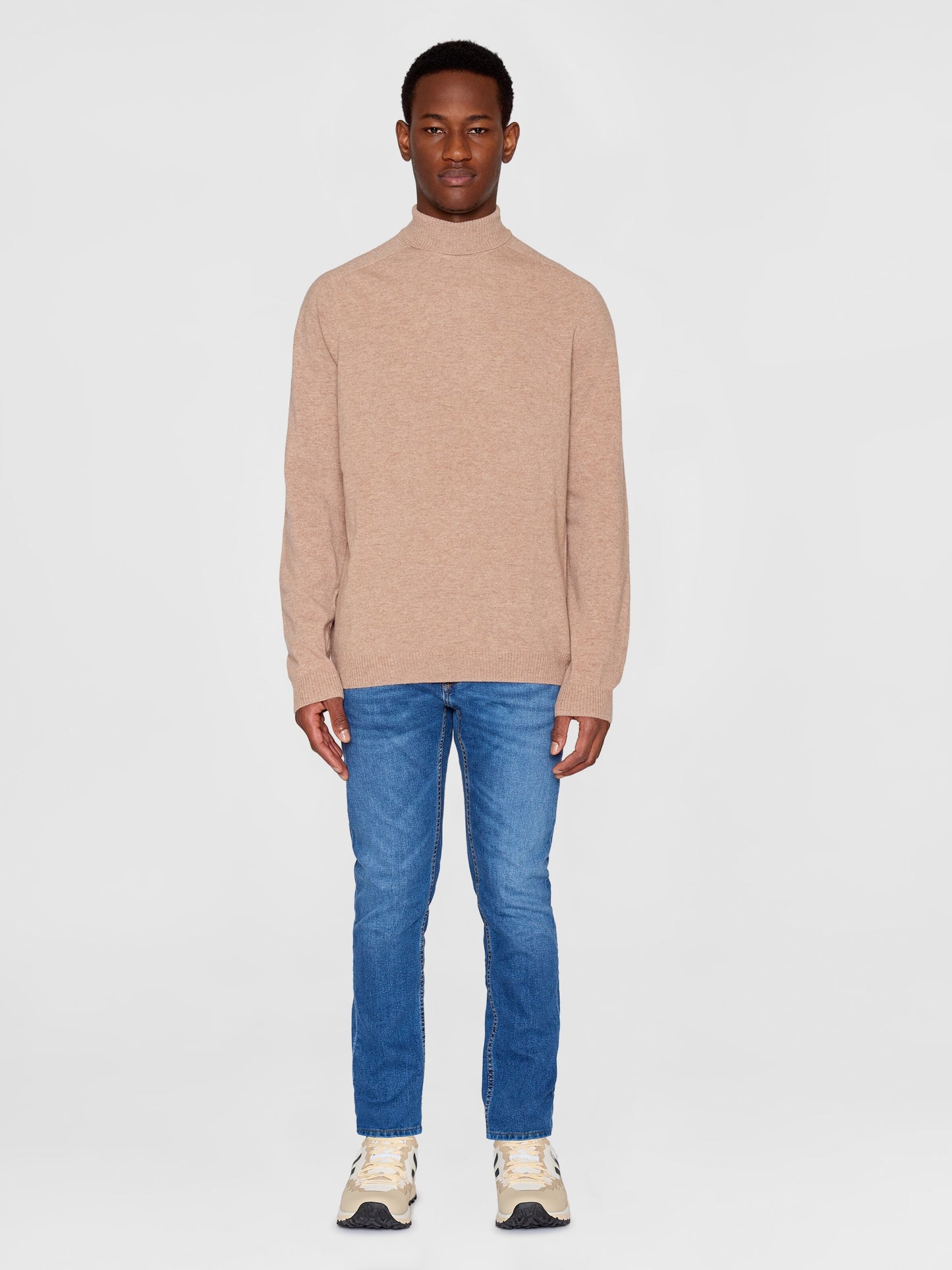 Pull col roulé en laine bio | Beige "roll neck wool knit kelp"