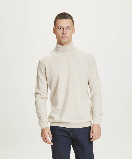 Col roulé beige en laine mérinos bio - FORREST roll neck