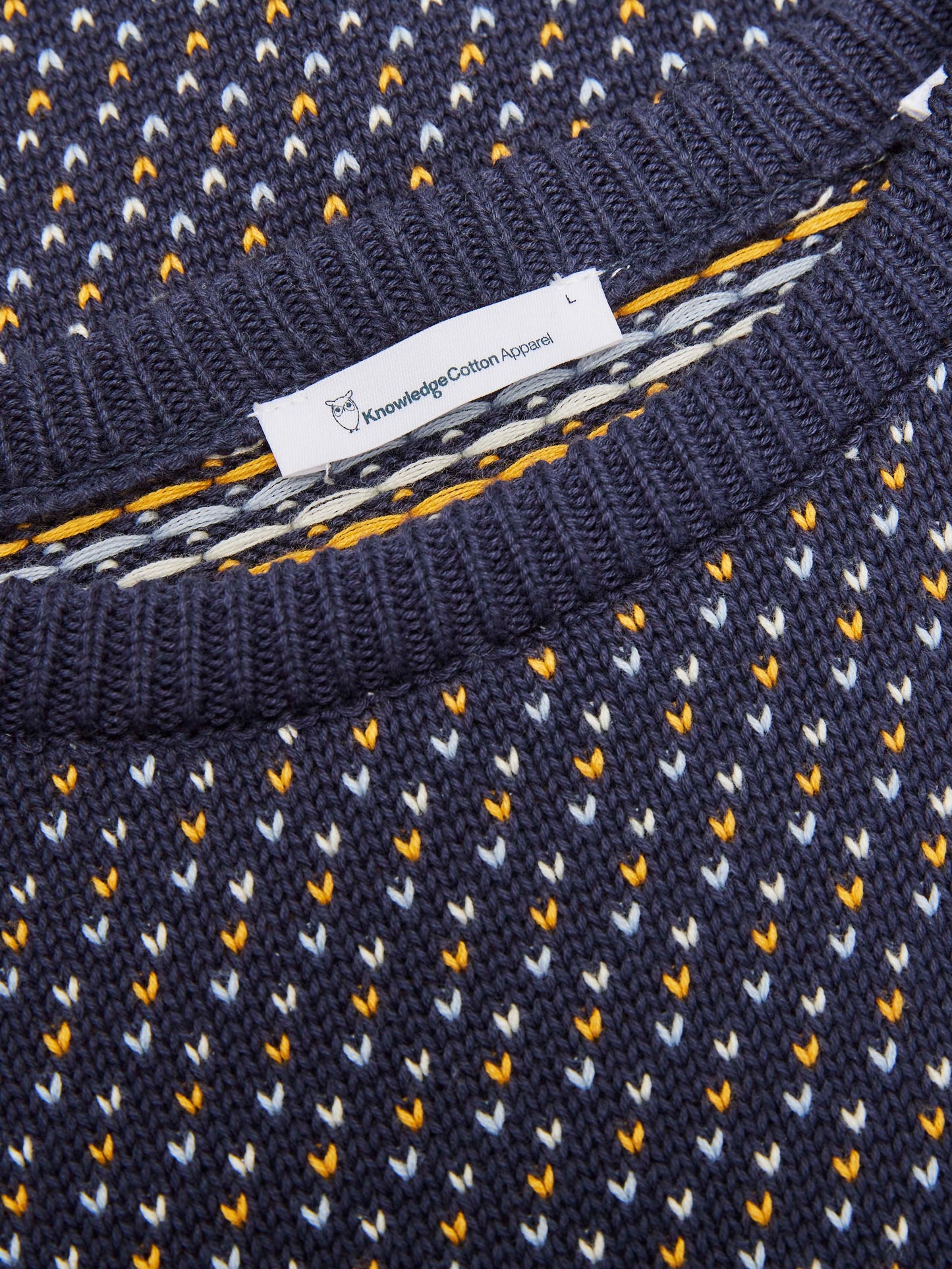 Pull marine à motifs en coton bio - valley jacquard crew neck total eclipse