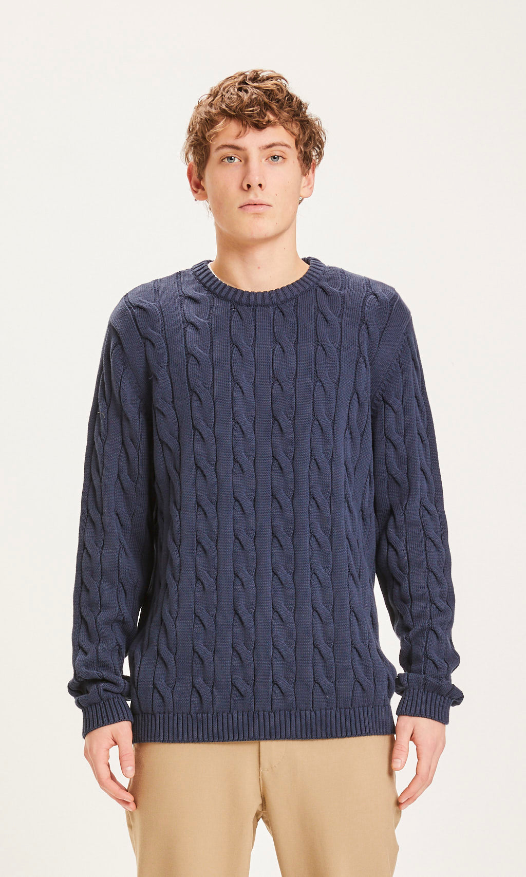 Pull bleu nuit texturé en coton bio - field Total Eclipse