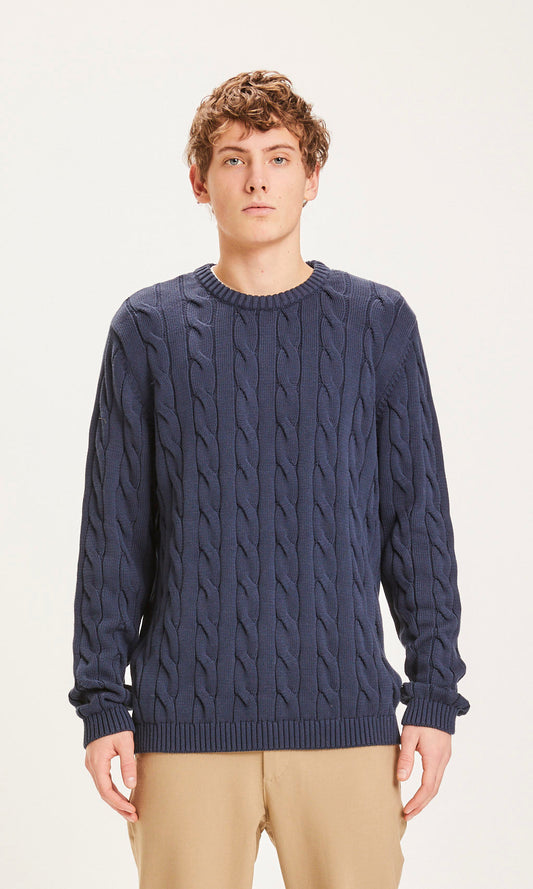 Pull bleu nuit texturé en coton bio - field Total Eclipse