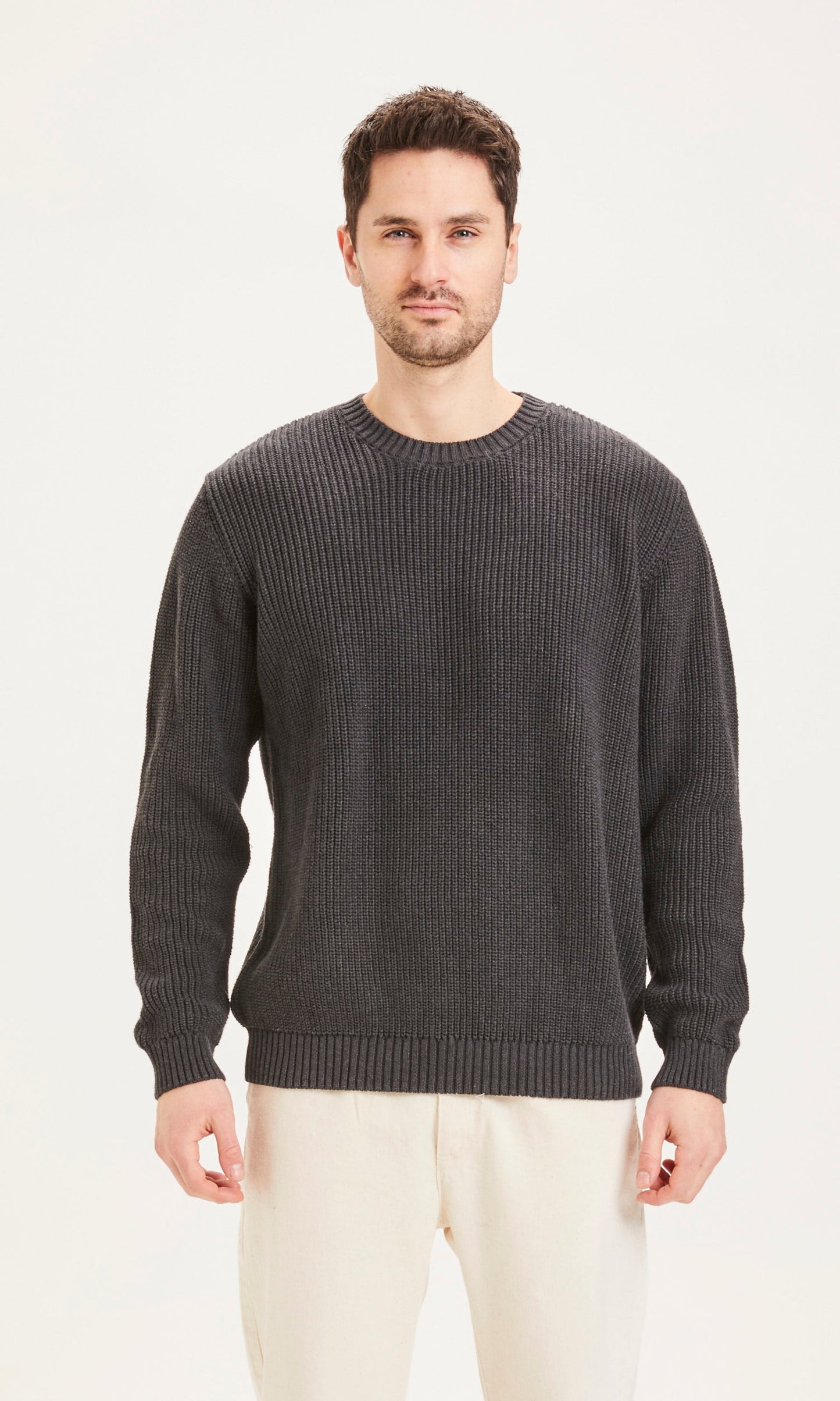 Pull gris nuit en coton bio - VALLEY Dark Grey Melange