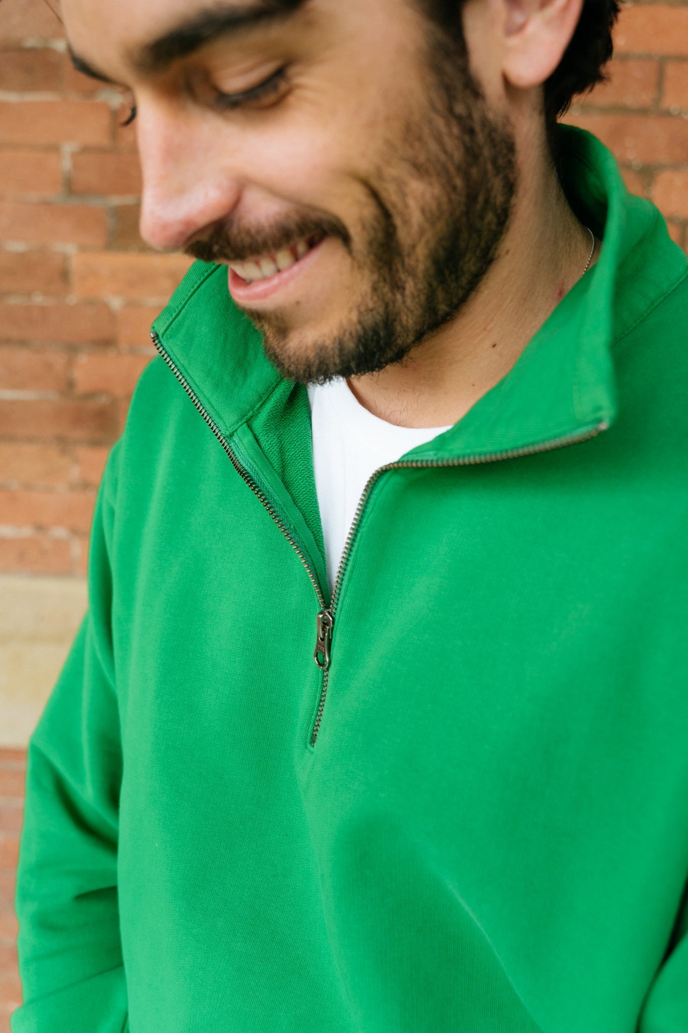 Sweat col zippé vert en coton bio - clover green challenger sweatshirt