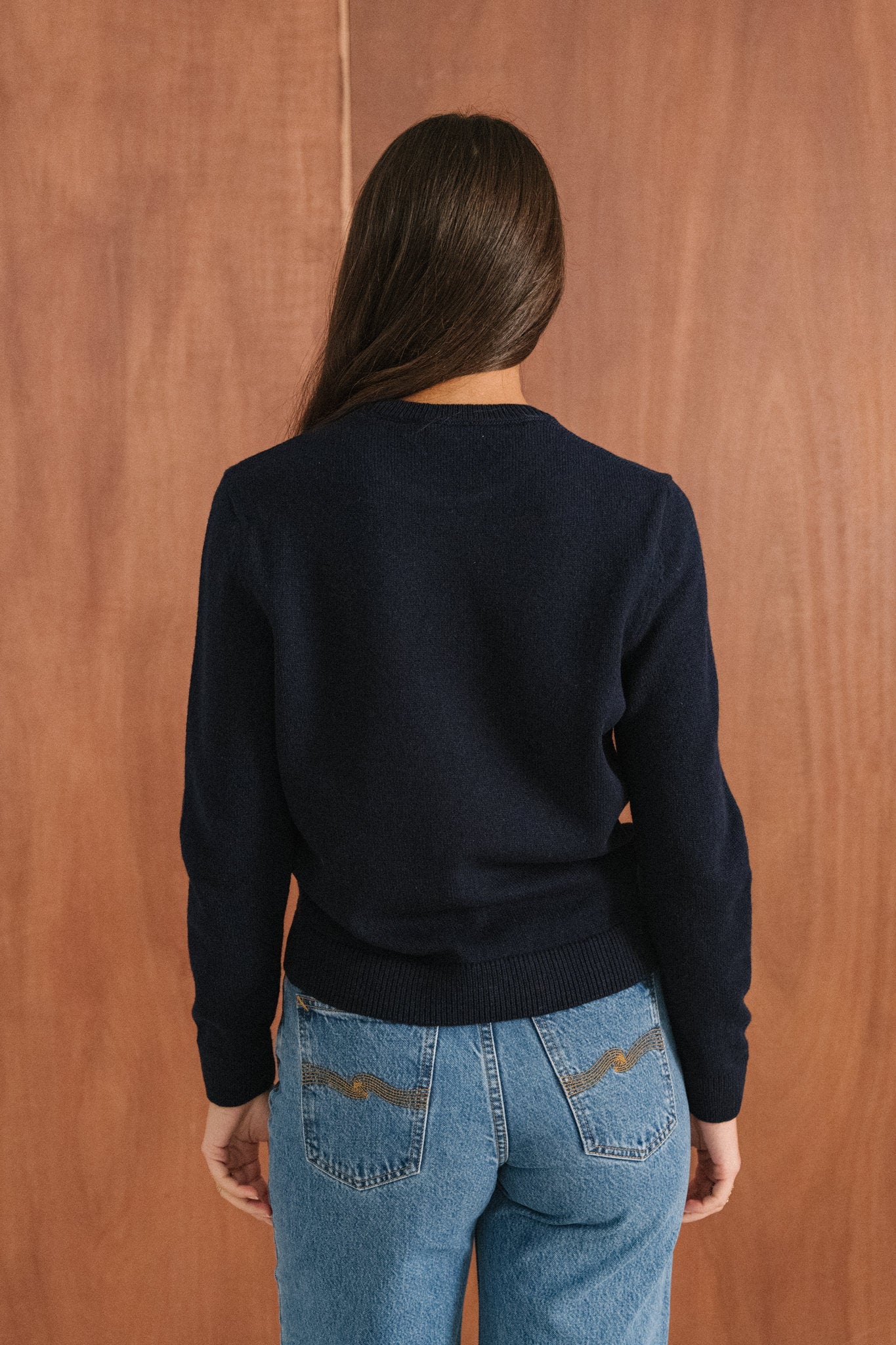 Pull droit en laine mérinos recyclée | marine