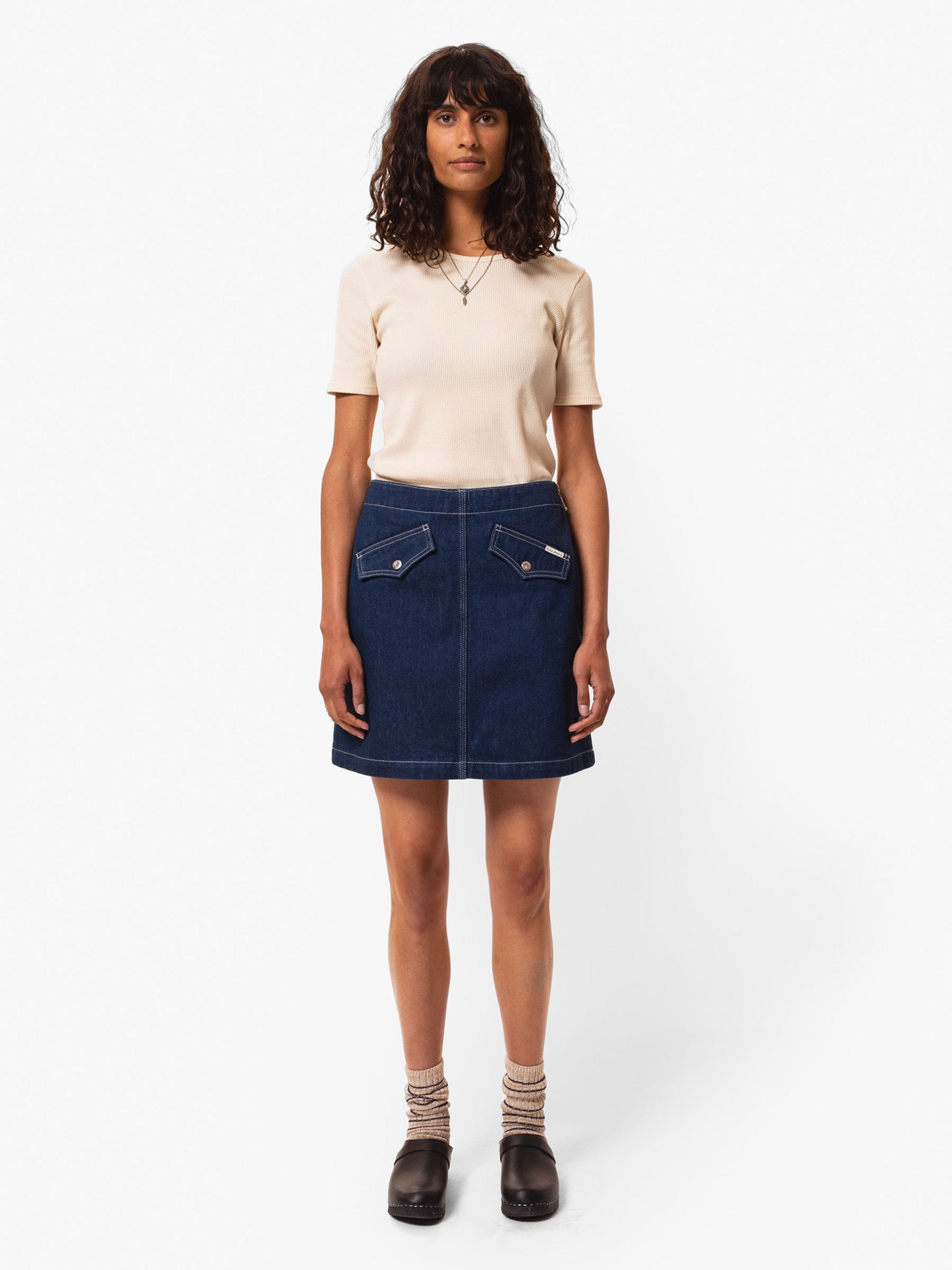 Jupe trapèze en coton bio | bleu "elvy western denim skirt blue"