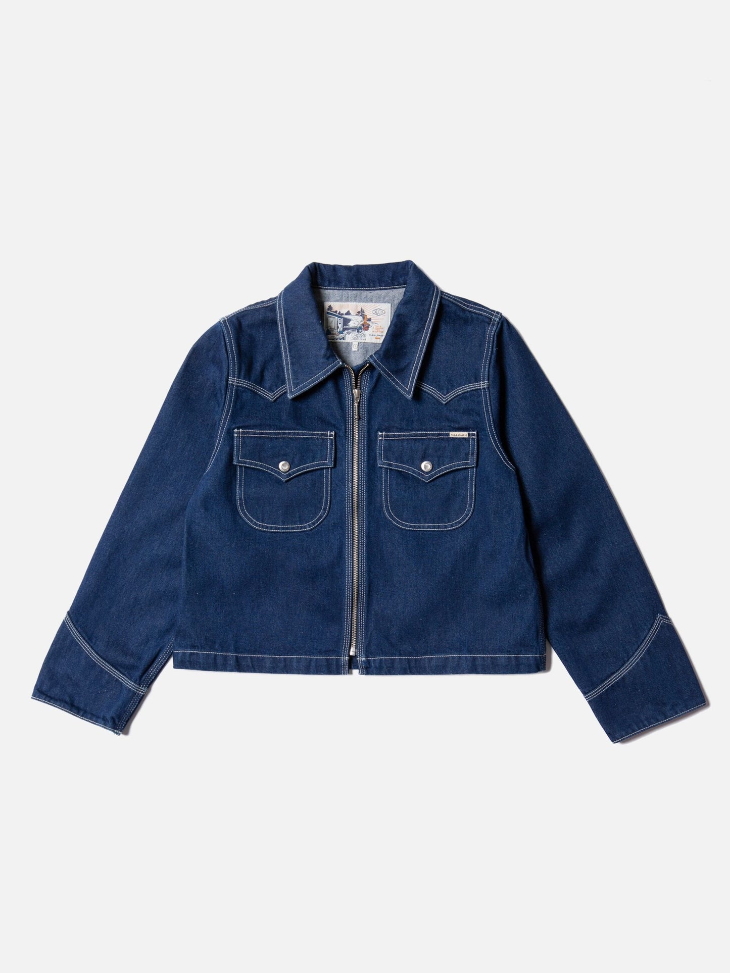 Veste en jean zippée en coton bio | Bleu jean "anja western denim jacket blue"