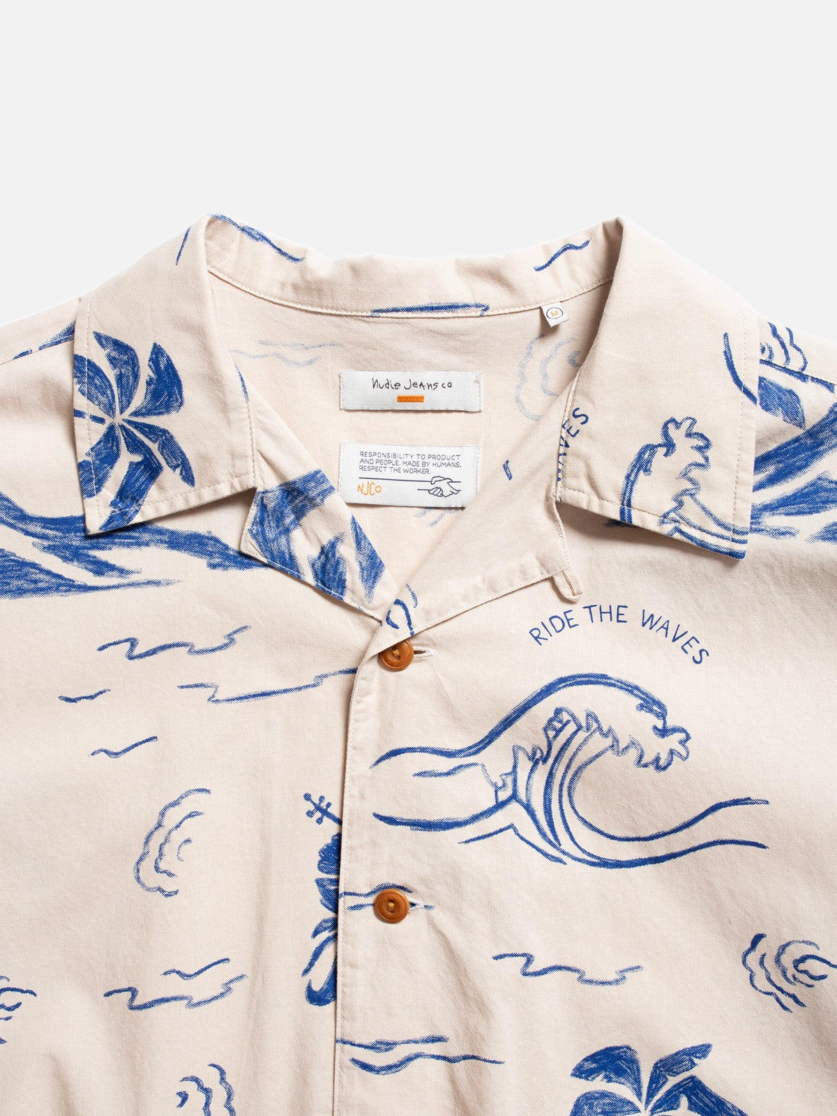 Chemise manches courtes en coton bio | Écru à motifs "arvid waves hawaii shirt ecru"