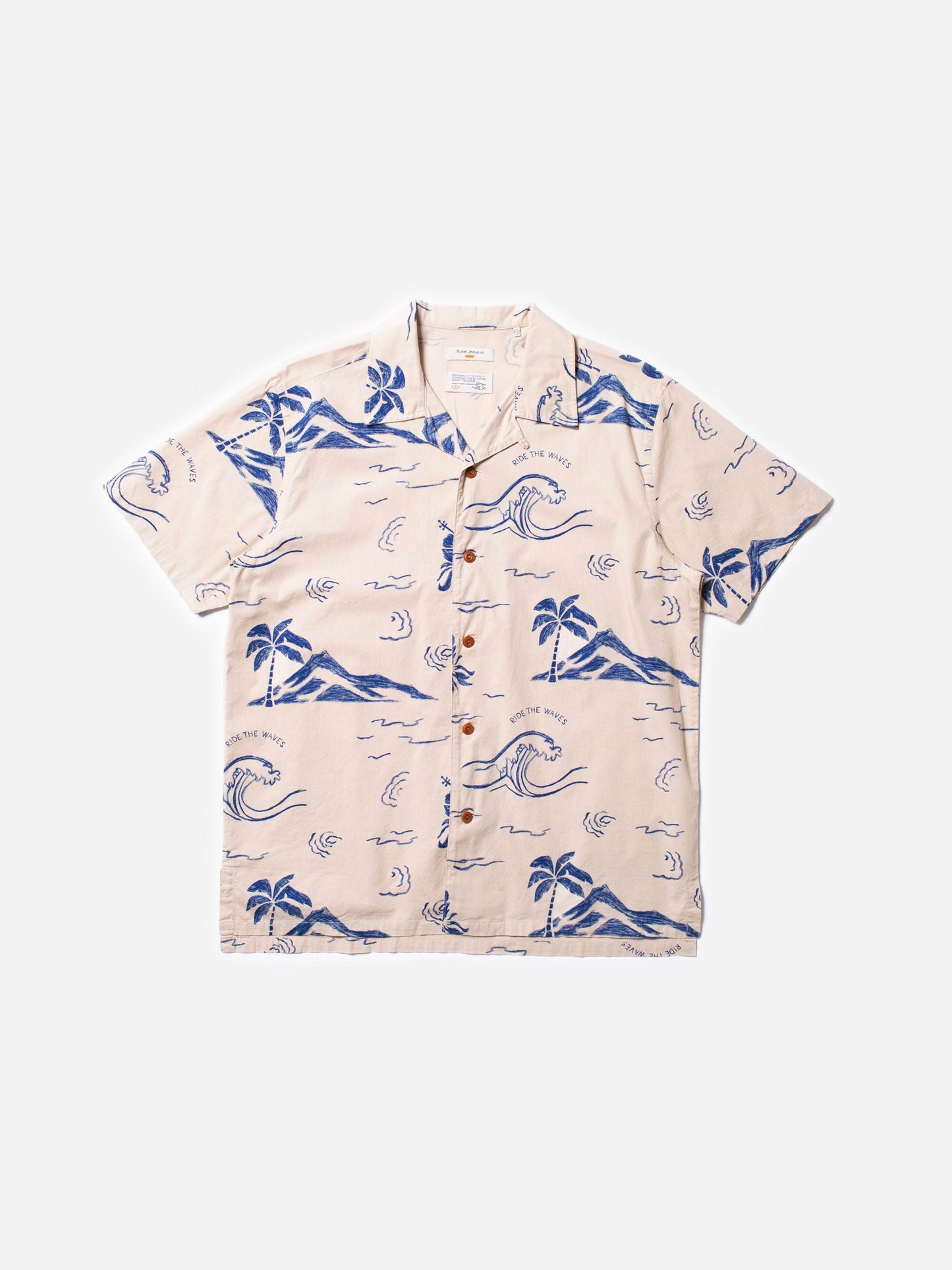 Chemise manches courtes en coton bio | Écru à motifs "arvid waves hawaii shirt ecru"