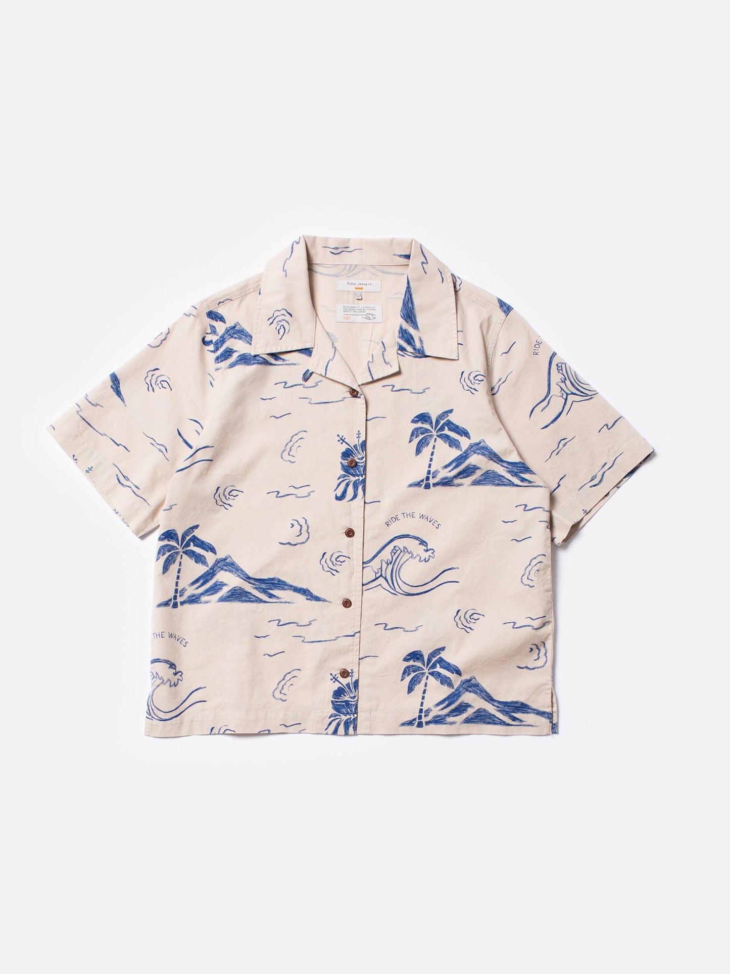 Chemisier en coton bio | Écru à motifs "moa waves hawaii shirt ecru"