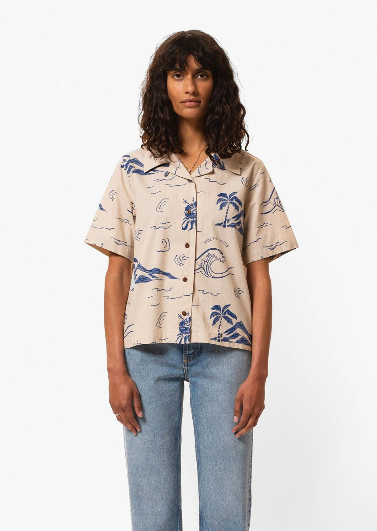 Chemisier en coton bio | Écru à motifs "moa waves hawaii shirt ecru"