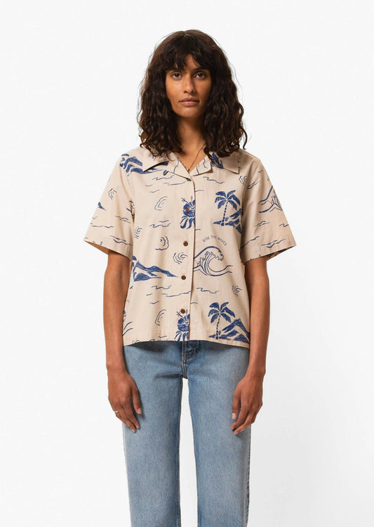 Chemisier en coton bio | Écru à motifs "moa waves hawaii shirt ecru"