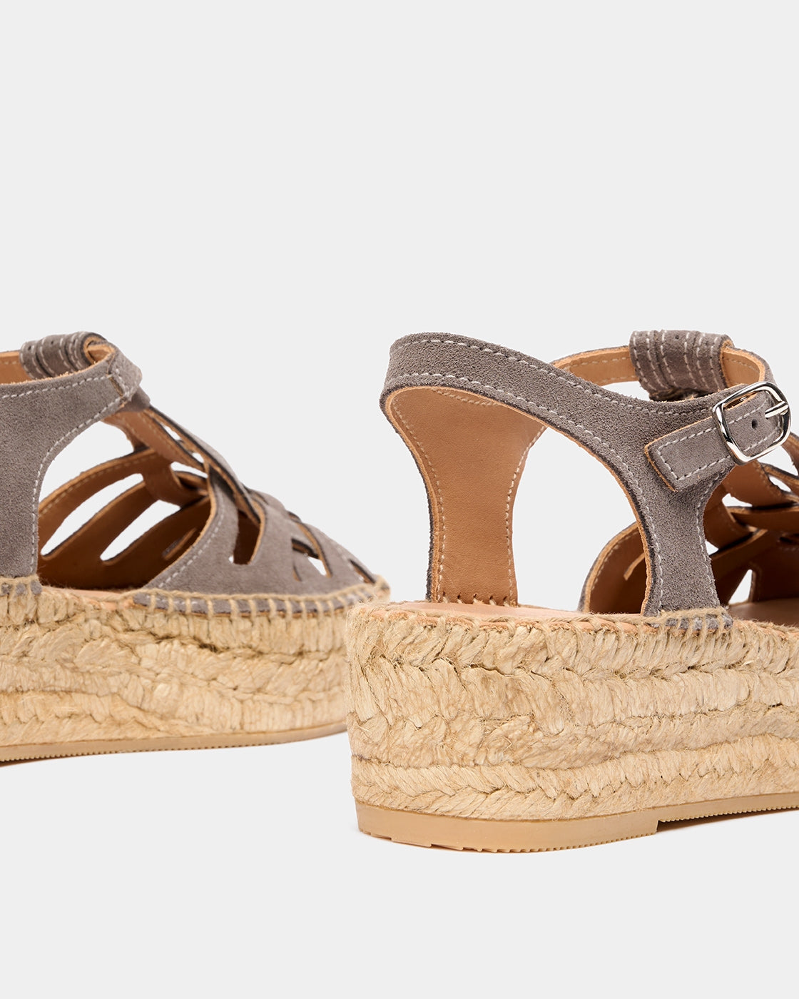 Espadrilles compensées en cuir certifié et jute |gris "Bemol tos gris"