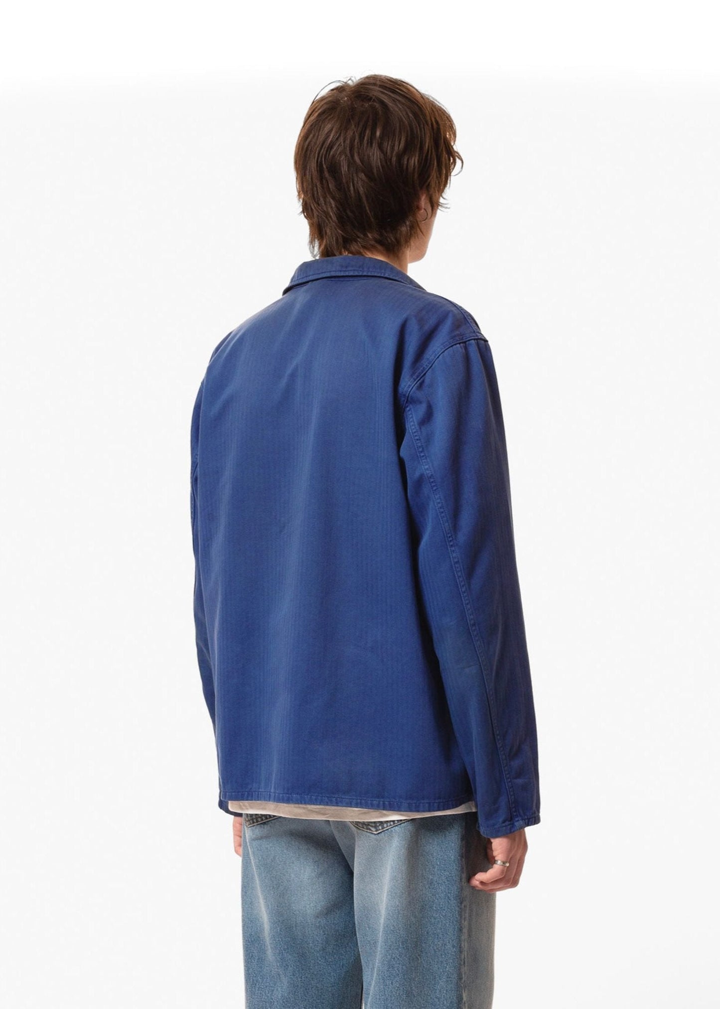 Veste de travail à chevrons en coton bio | bleu "buddy herringbone chore jacket - blue"