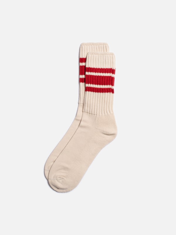 Chaussettes en coton bio | Écru et rouge "men vintage sport socks offwhite/red"