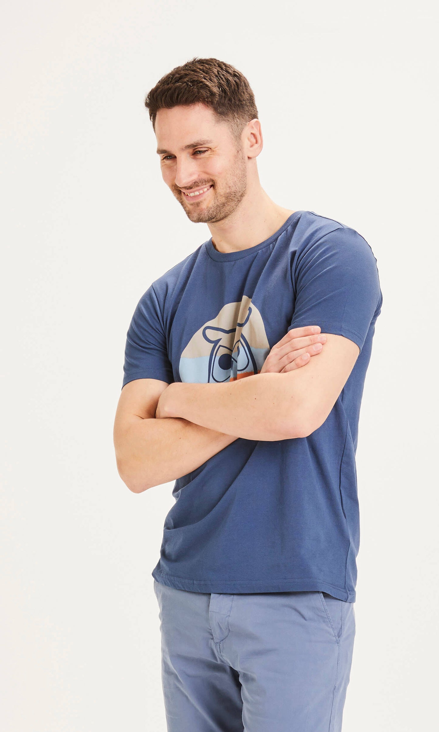 T-shirt imprimé bleu en coton bio - Alder hibou
