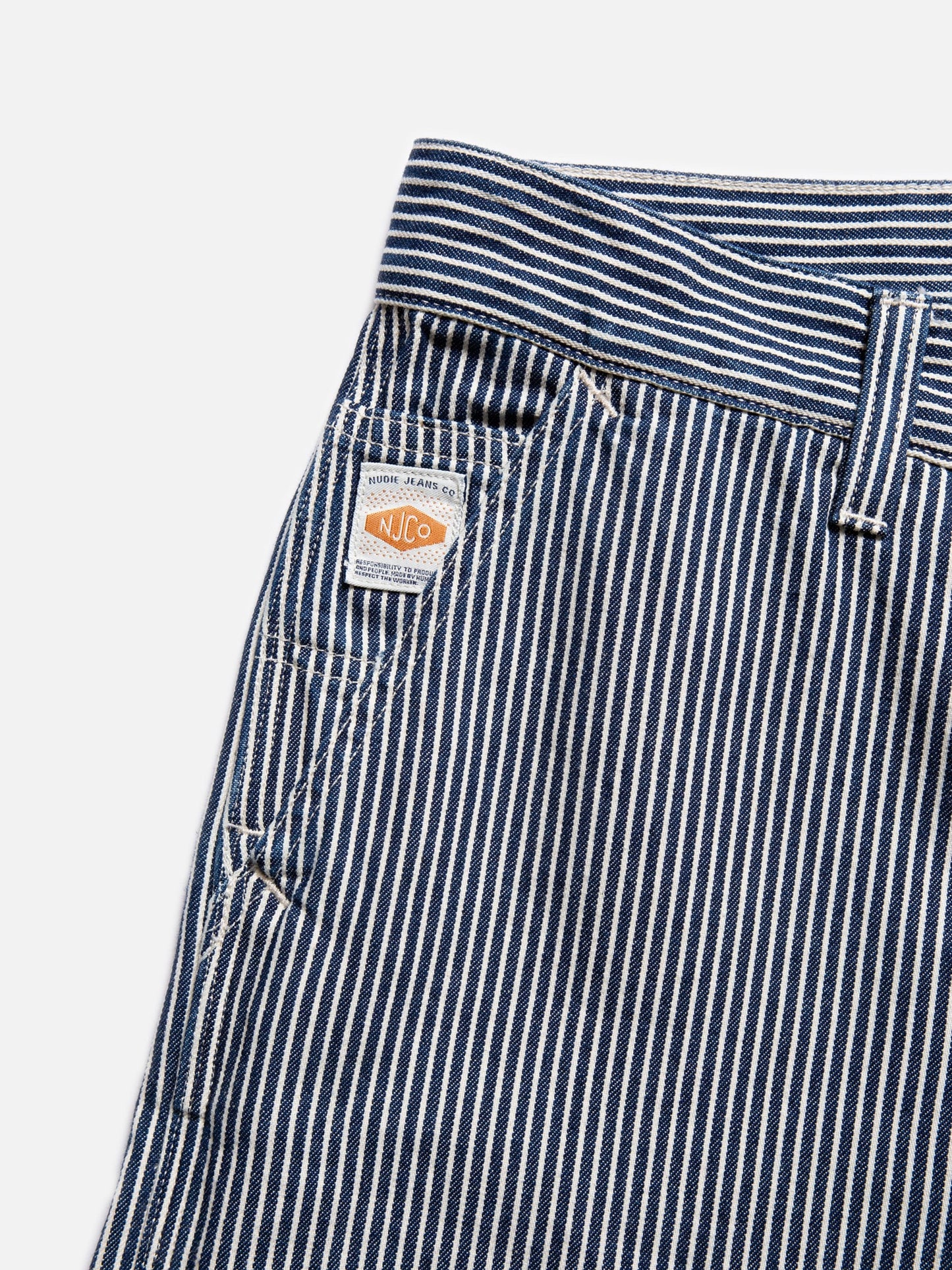 Pantalon ample en coton bio | Denim rayé bleu et blanc "tuff tony hickory pants"