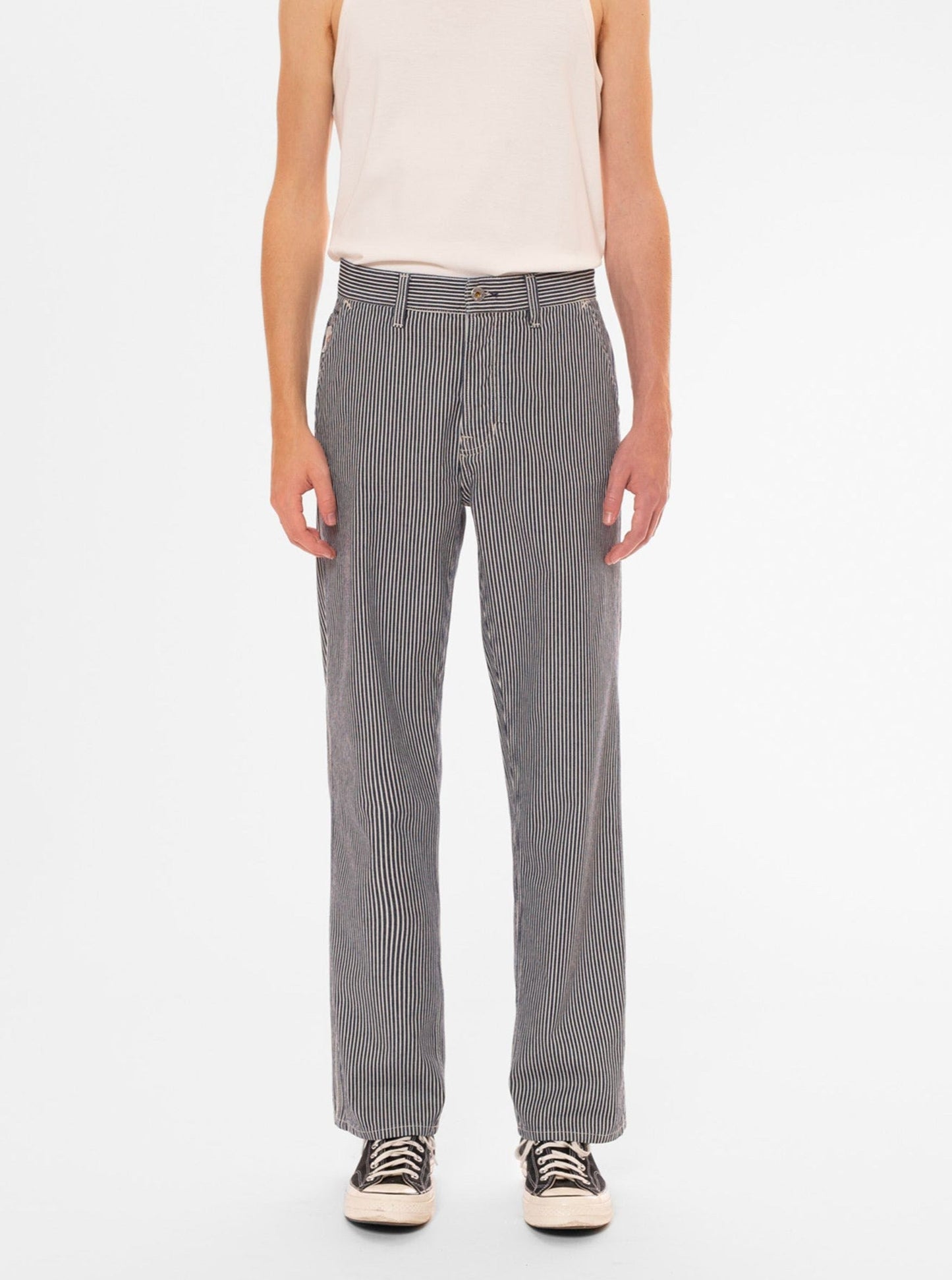 Pantalon ample en coton bio | Denim rayé bleu et blanc "tuff tony hickory pants"