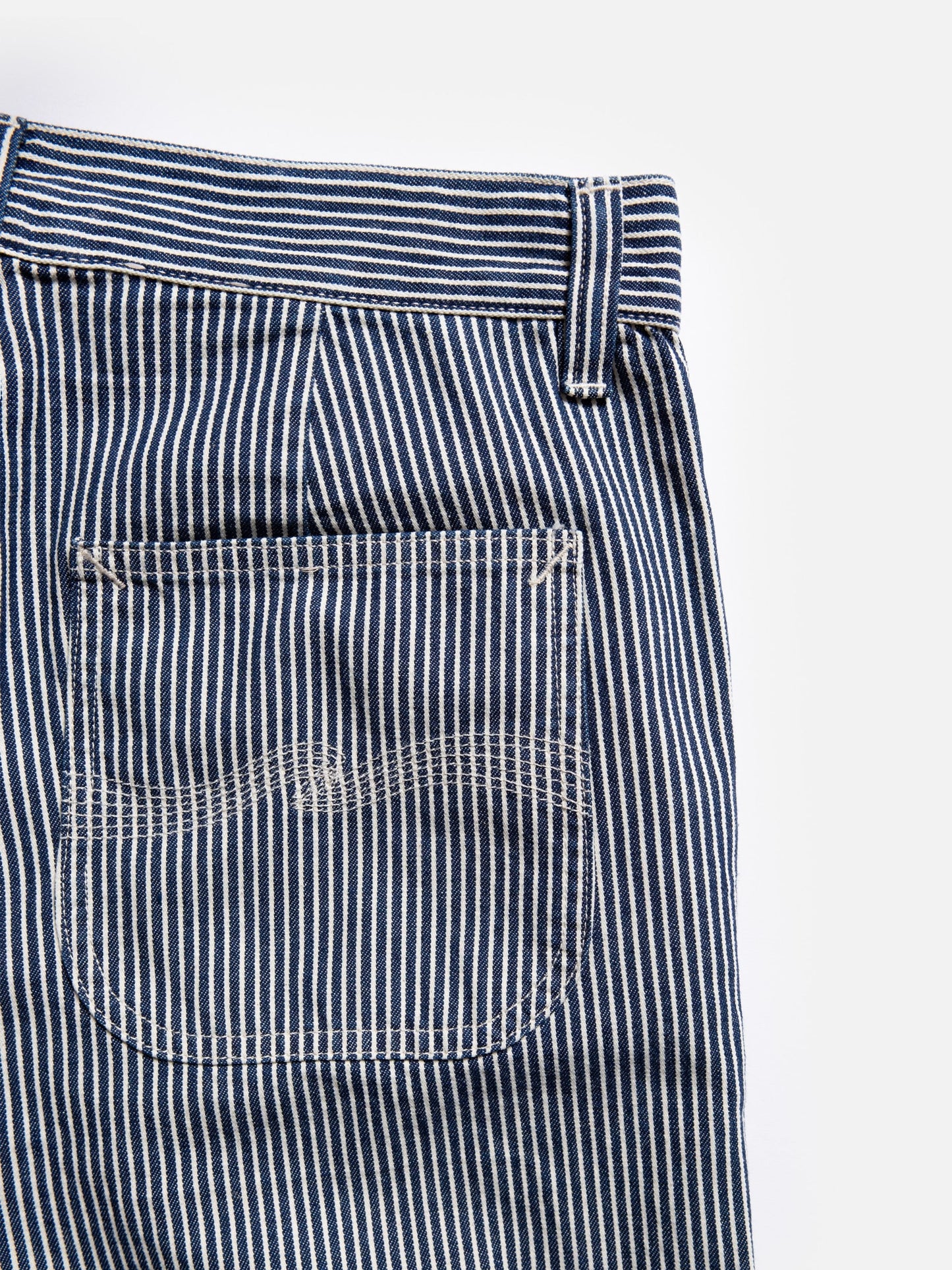 Pantalon ample en coton bio | Denim rayé bleu et blanc "tuff tony hickory pants"