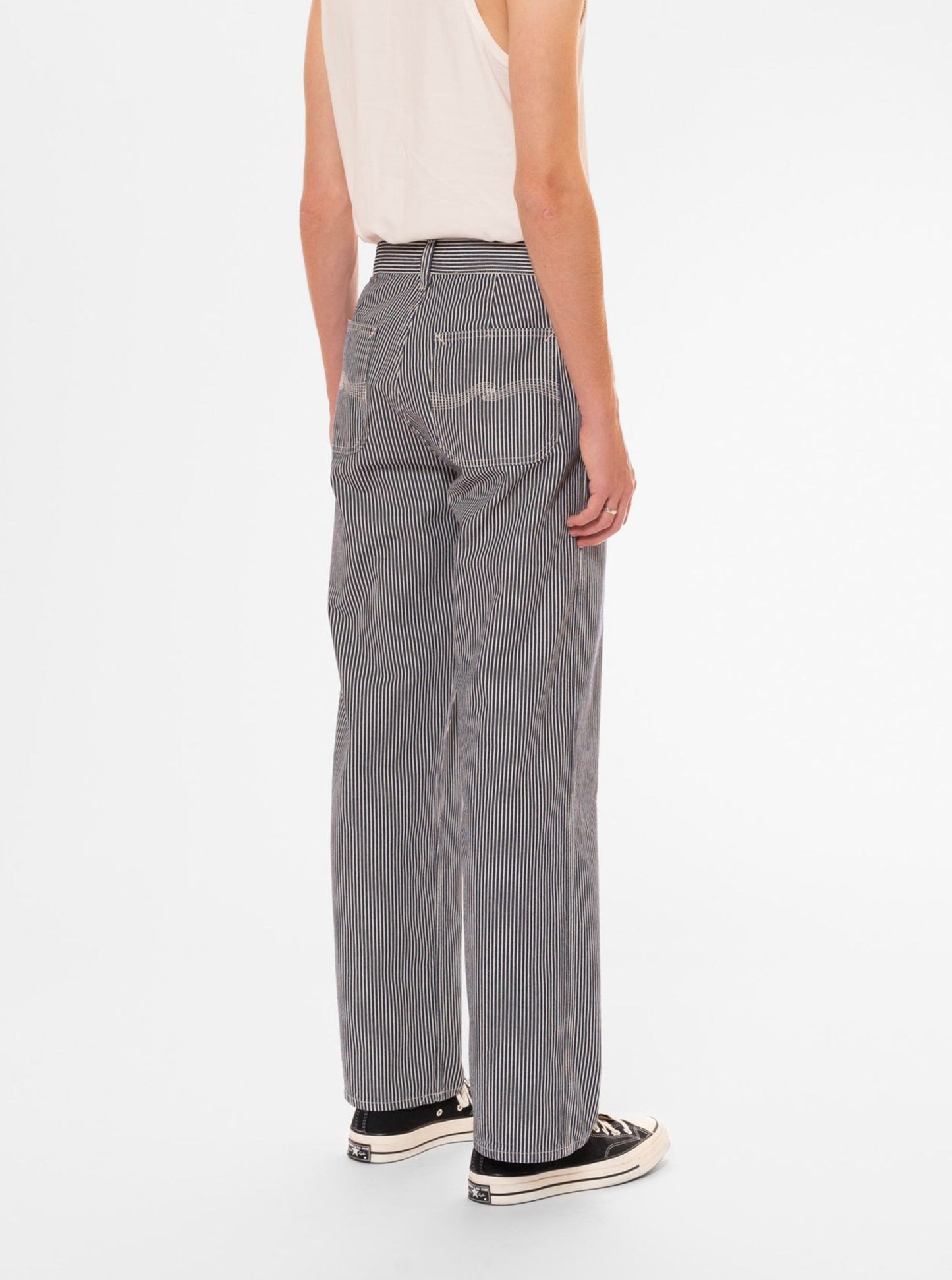 Pantalon ample en coton bio | Denim rayé bleu et blanc "tuff tony hickory pants"