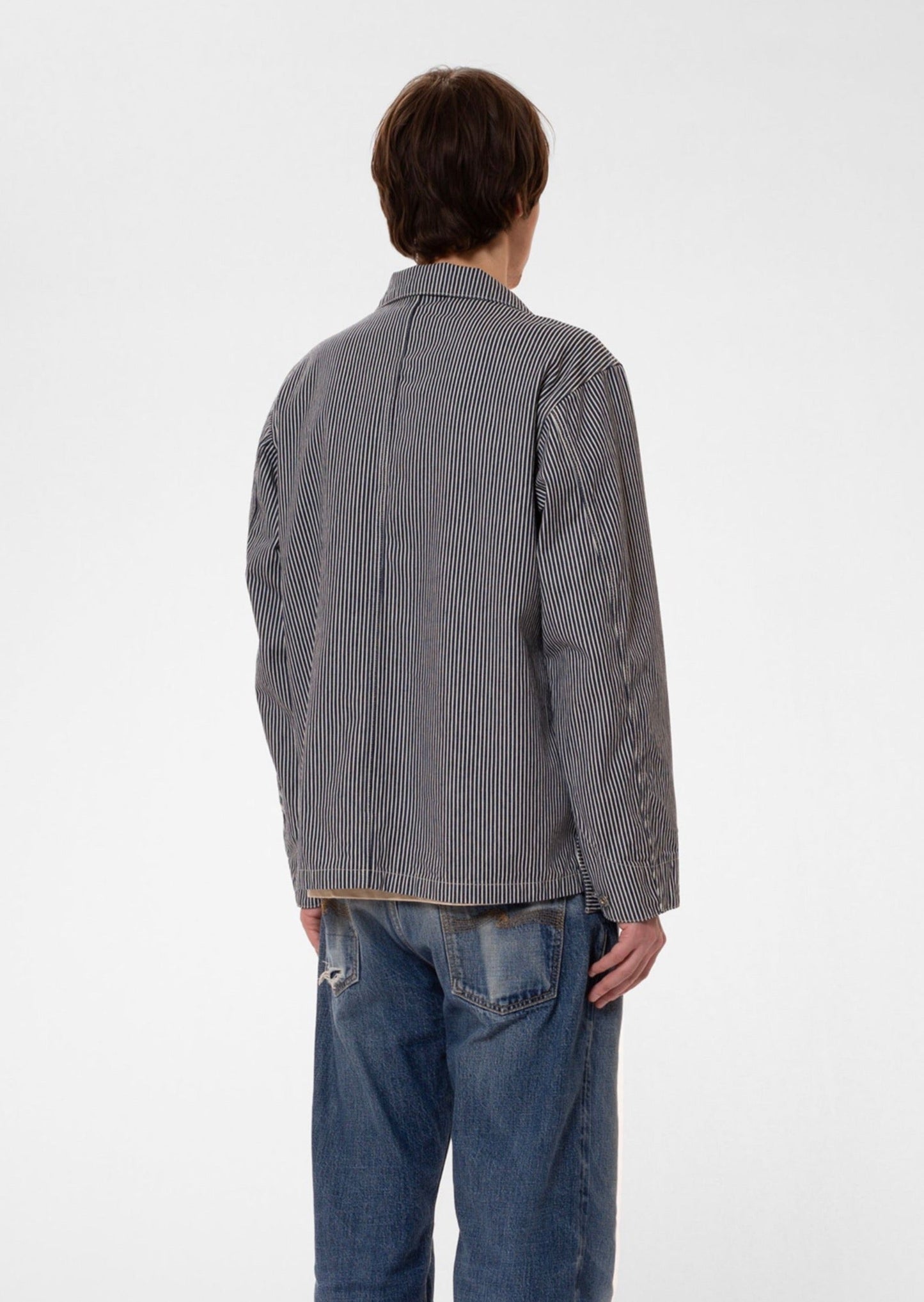 Veste denim en coton bio | rayé bleu et blanc "howie hickory chore jacket"