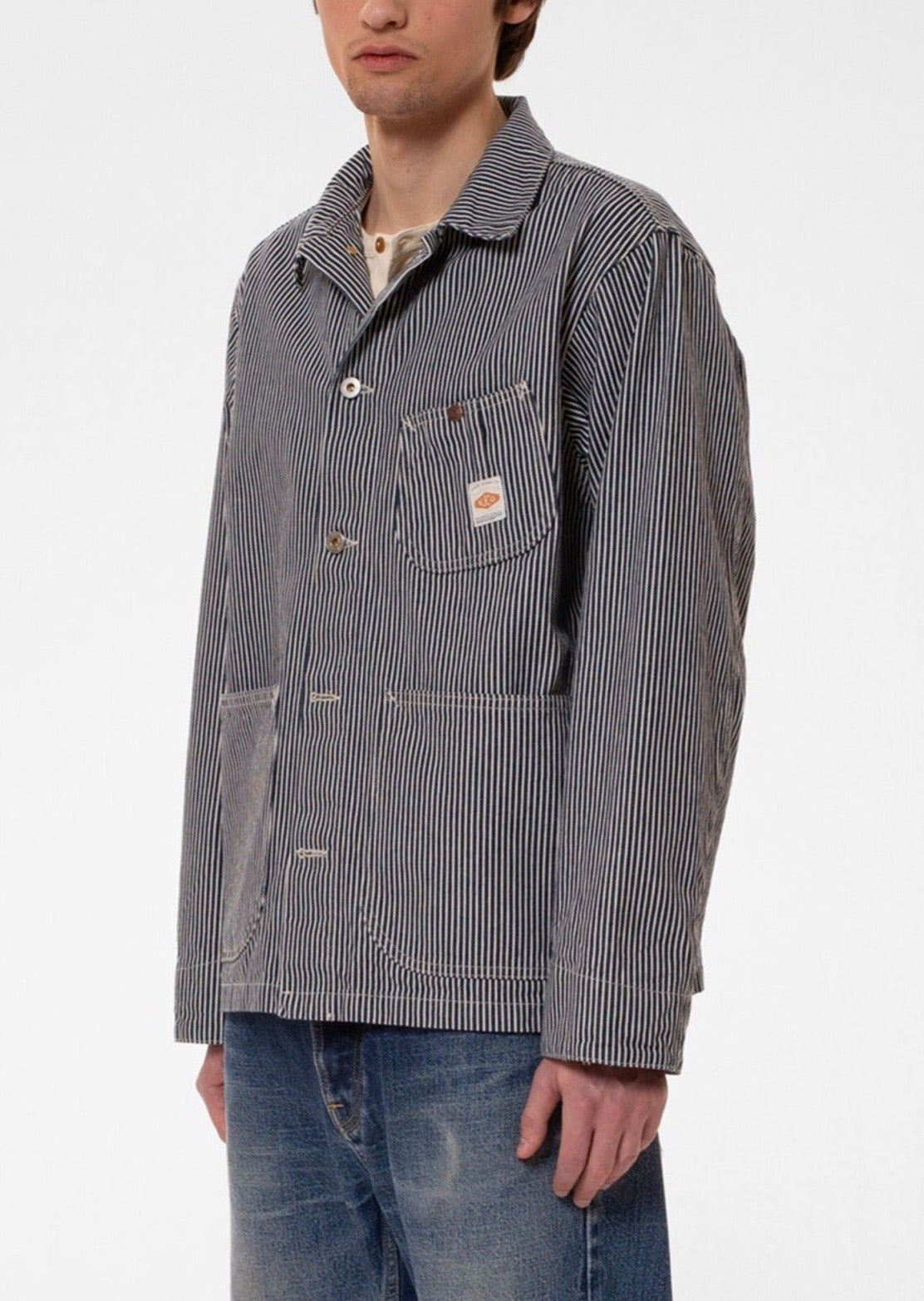 Veste denim en coton bio | rayé bleu et blanc "howie hickory chore jacket"