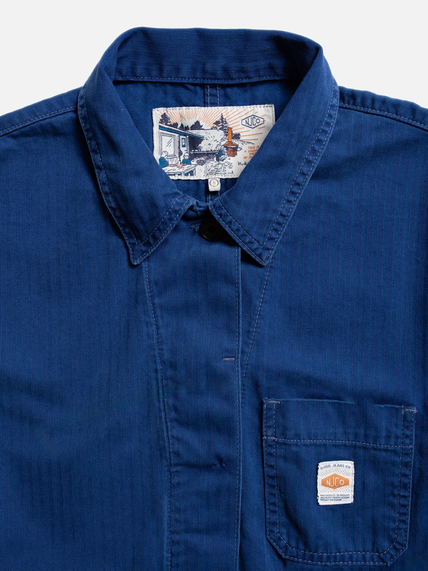 Combinaison worker en coton bio | bleu "ella herringbone boilersuit blue"