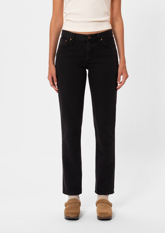 Jean taille basse en coton bio | Noir délavé "shady sadie aged black"