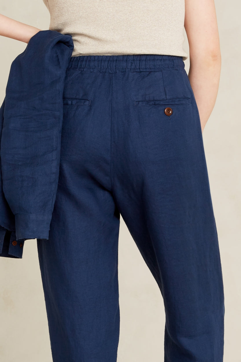 Pantalon marine en lin - lourdes worker blue linen