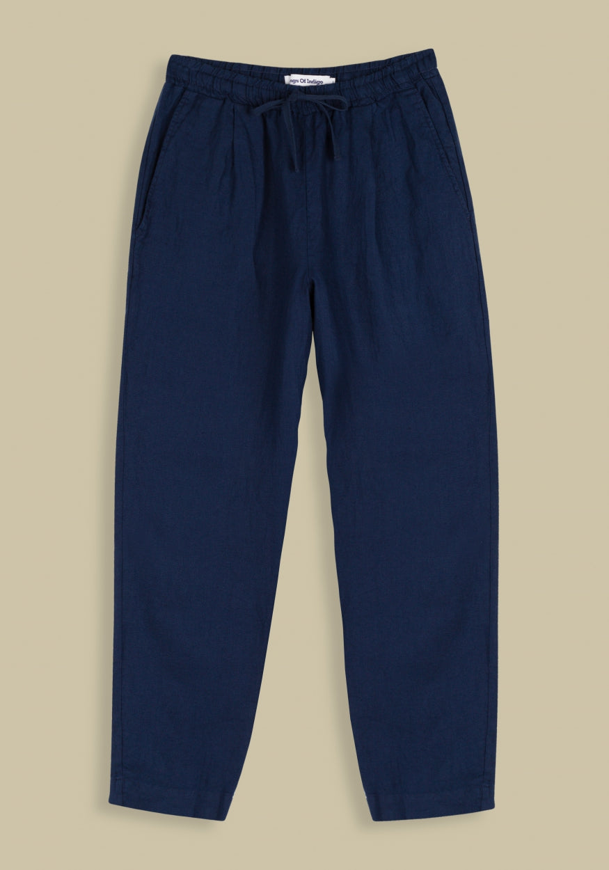 Pantalon marine en lin - lourdes worker blue linen