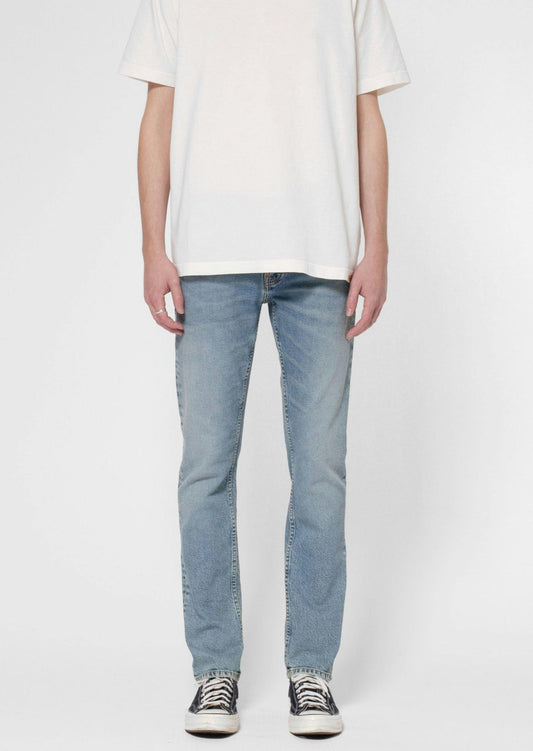Jean slim en coton bio | bleu délavé "grim tim summer storms"