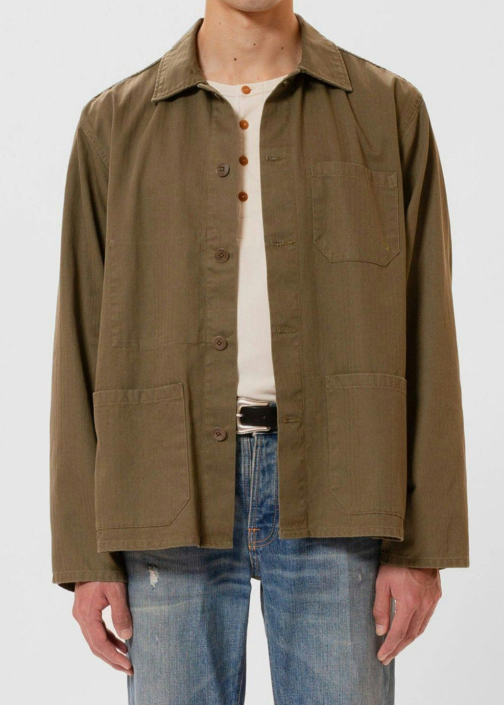 Veste à chevrons en coton bio | kaki "buddy herringbone chore jacket olive"