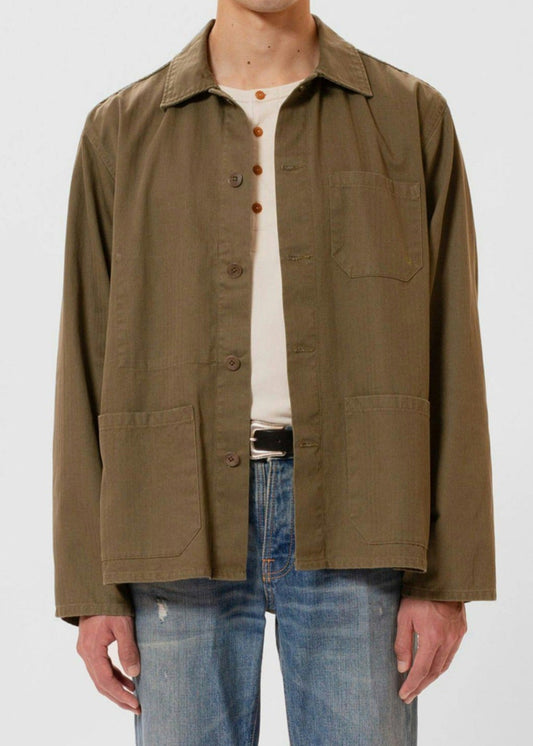 Veste à chevrons en coton bio | kaki "buddy herringbone chore jacket olive"