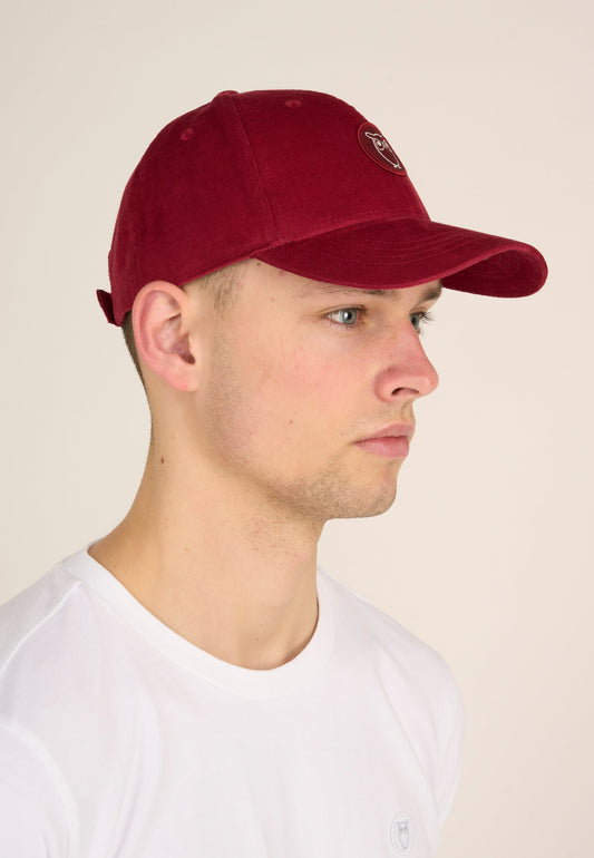 Casquette rouge velours fin coton bio - baby cord cap rhubarb